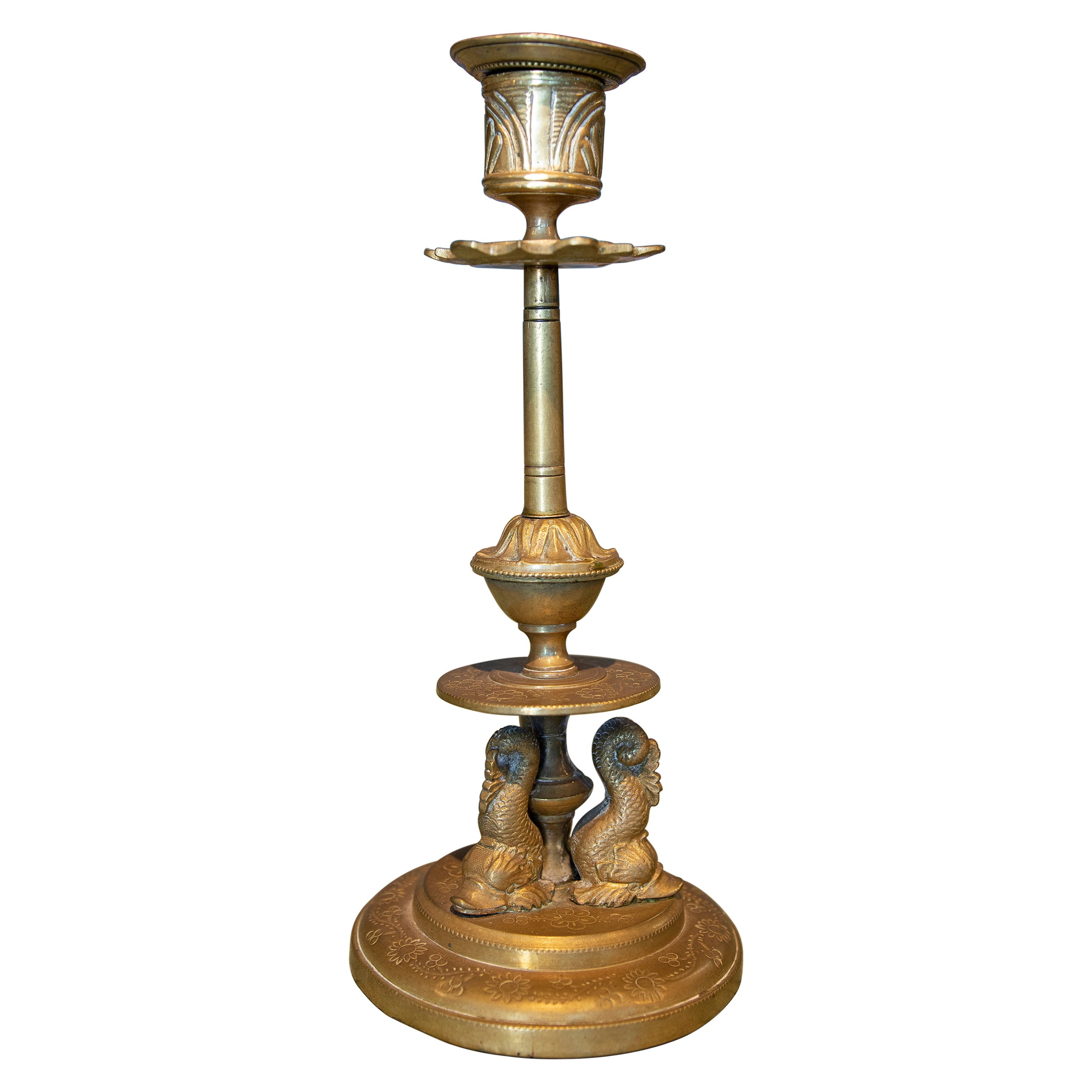 Applique française du 19ème siècle en bronze doré avec figures de poissons décoratifs sur socle en vente