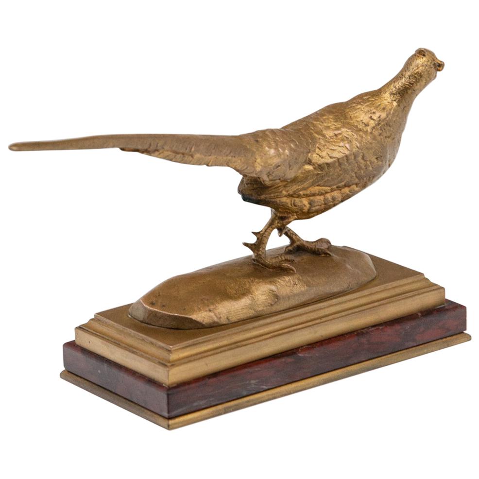 19th Century French Gilt Bronze Sculpture of a Pheasant