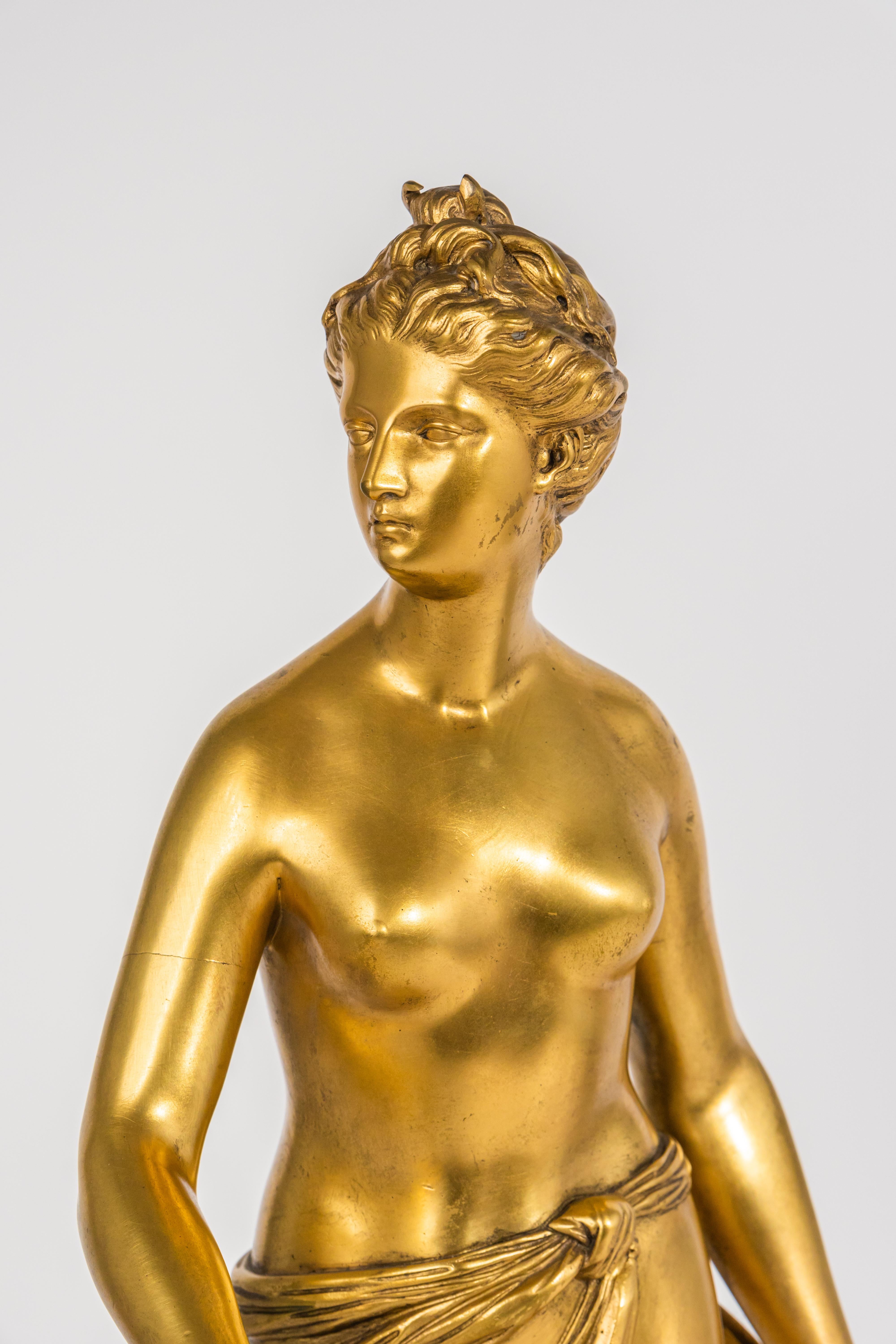 19th Century French Gilt Bronze Sculpture of Diana the Huntress In Good Condition In Pasadena, CA
