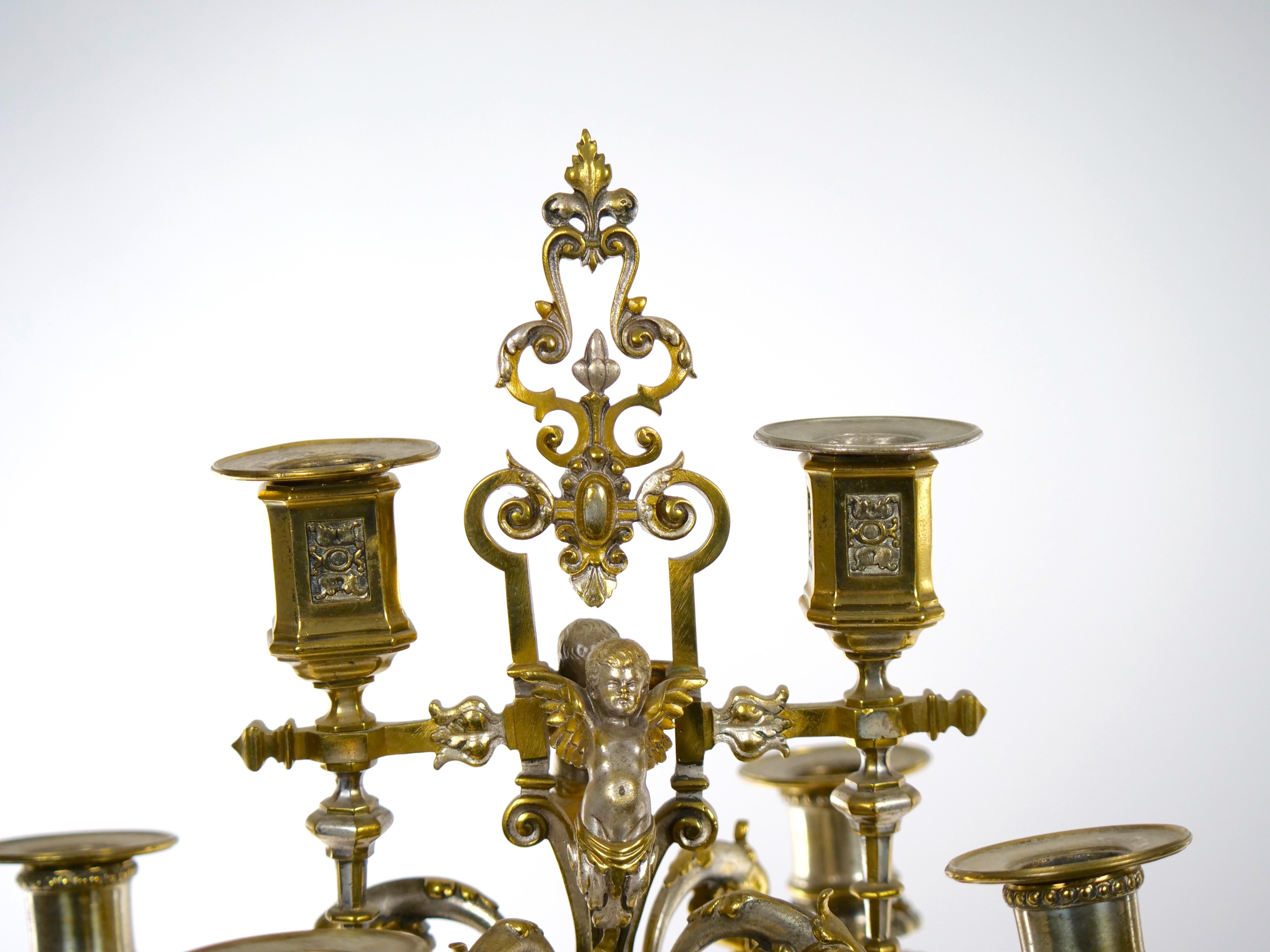 19th Century French Gilt Bronze & Silvered Three Piece Clock Garniture For Sale 5