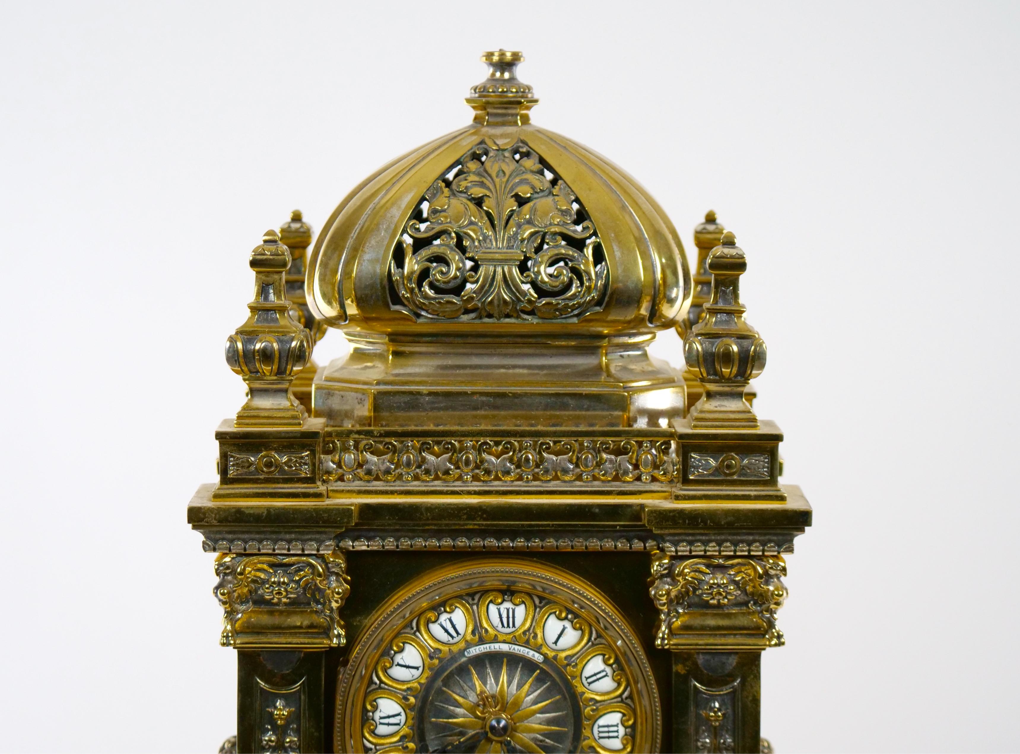 19th Century French Gilt Bronze & Silvered Three Piece Clock Garniture For Sale 7