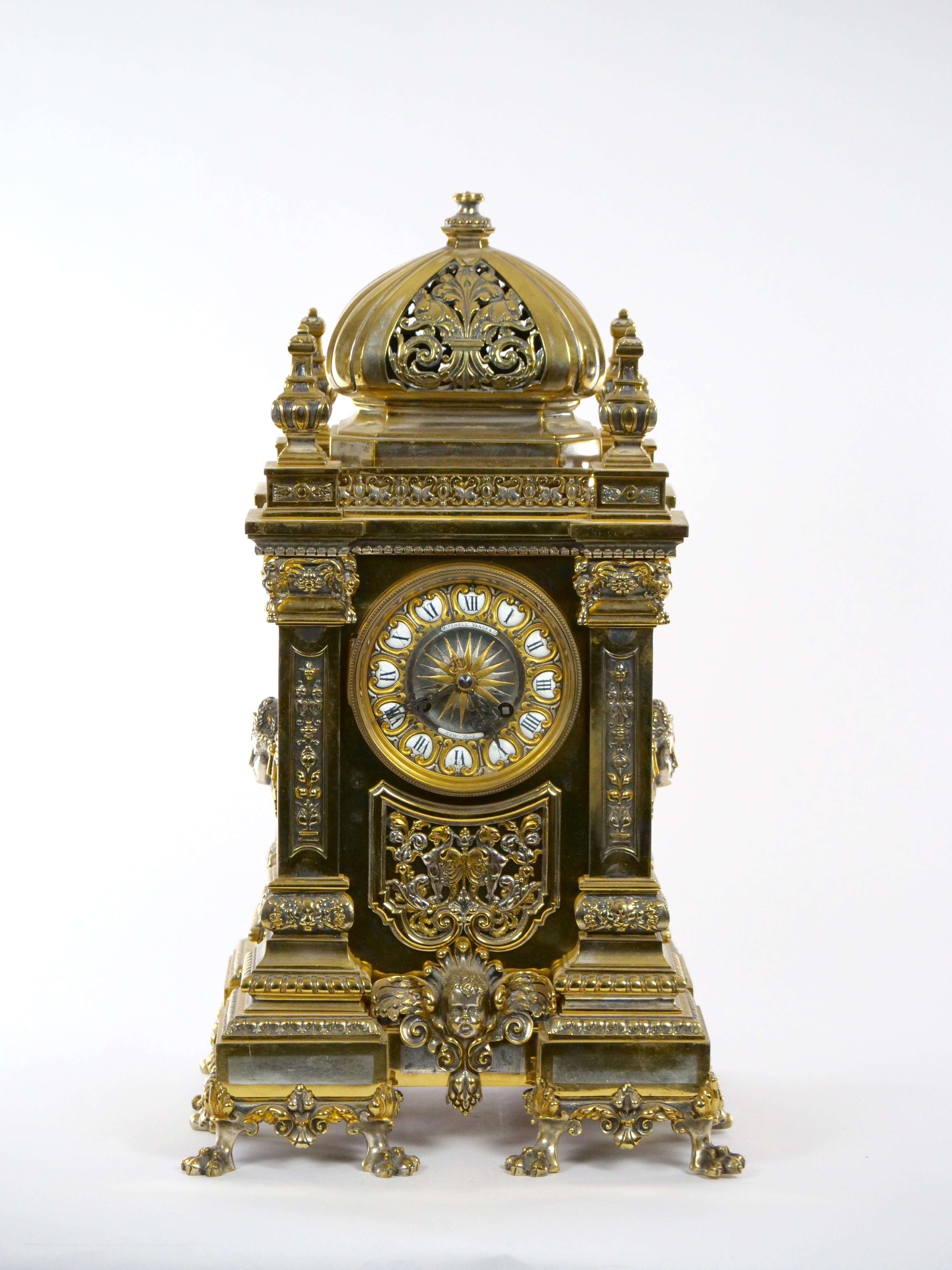 19th Century French Gilt Bronze & Silvered Three Piece Clock Garniture For Sale 8