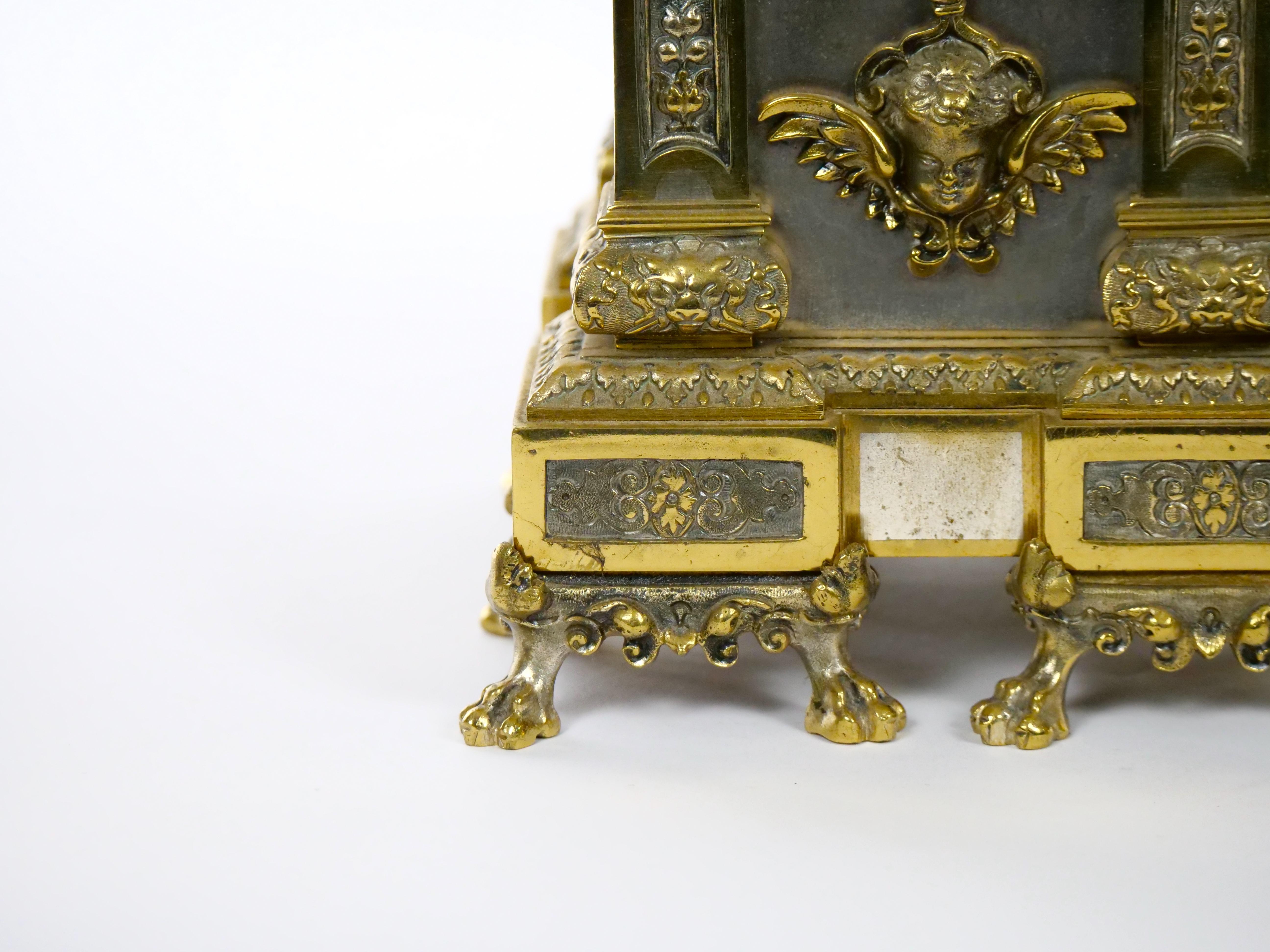 19th Century French Gilt Bronze & Silvered Three Piece Clock Garniture For Sale 10