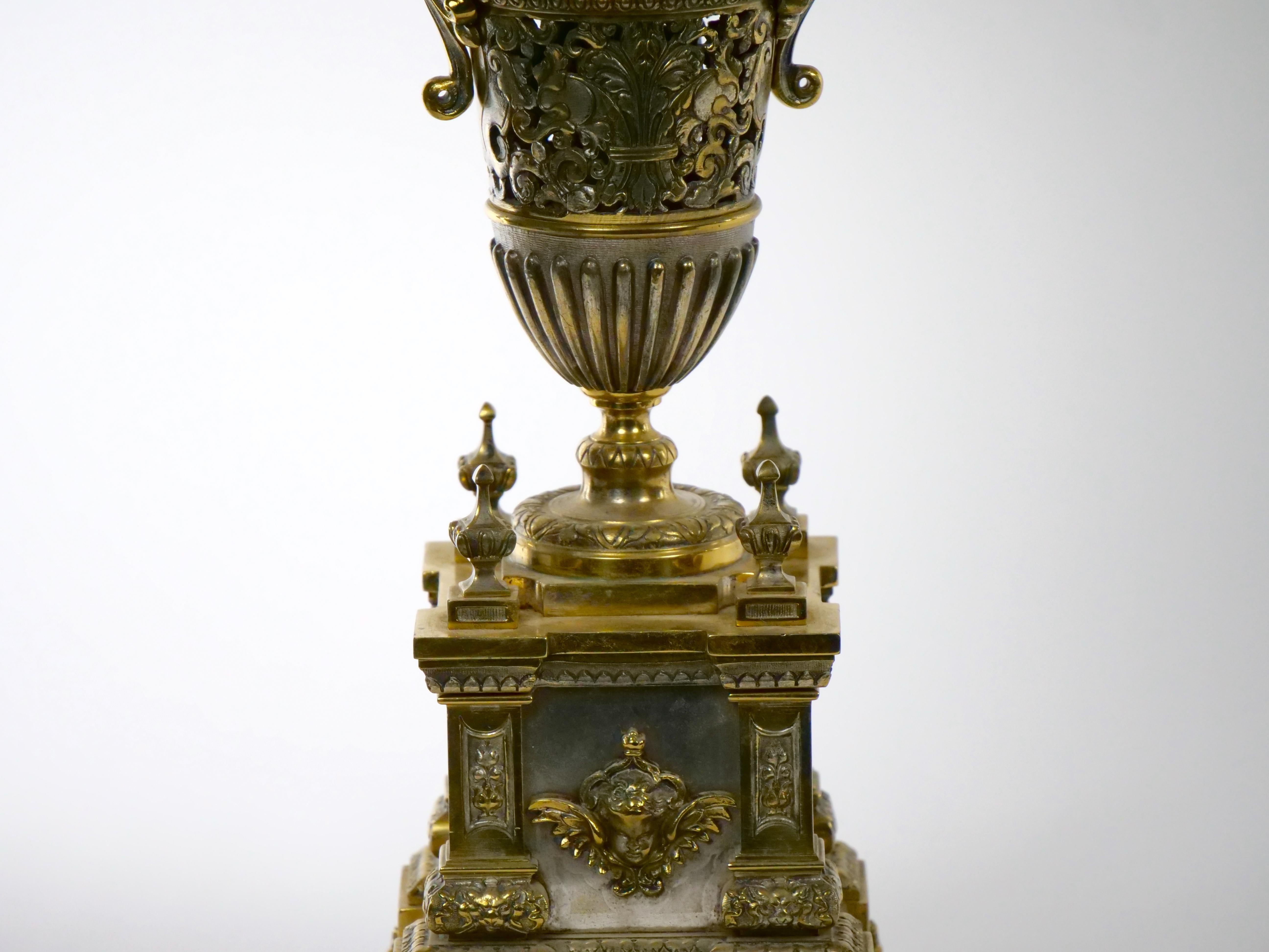 19th Century French Gilt Bronze & Silvered Three Piece Clock Garniture For Sale 12