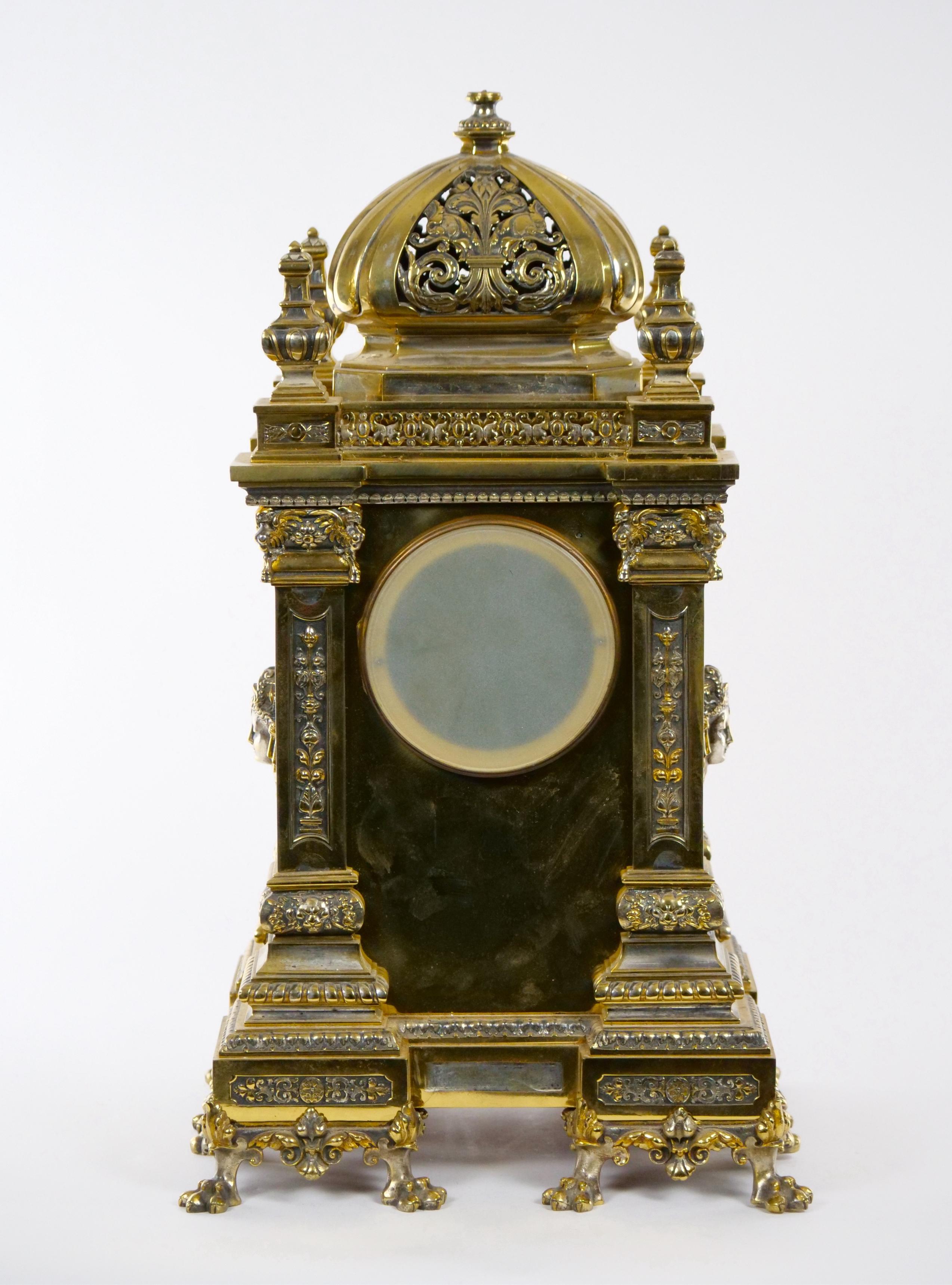 19th Century French Gilt Bronze & Silvered Three Piece Clock Garniture For Sale 2