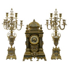 Antique 19th Century French Gilt Bronze & Silvered Three Piece Clock Garniture