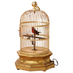 19th Century French Gilt Bronze Singing Bird Automaton on Carved Giltwood Base