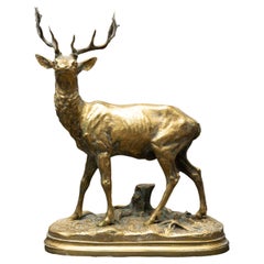 19th Century French Gilt Bronze Stag by Alfred DUBUCAND