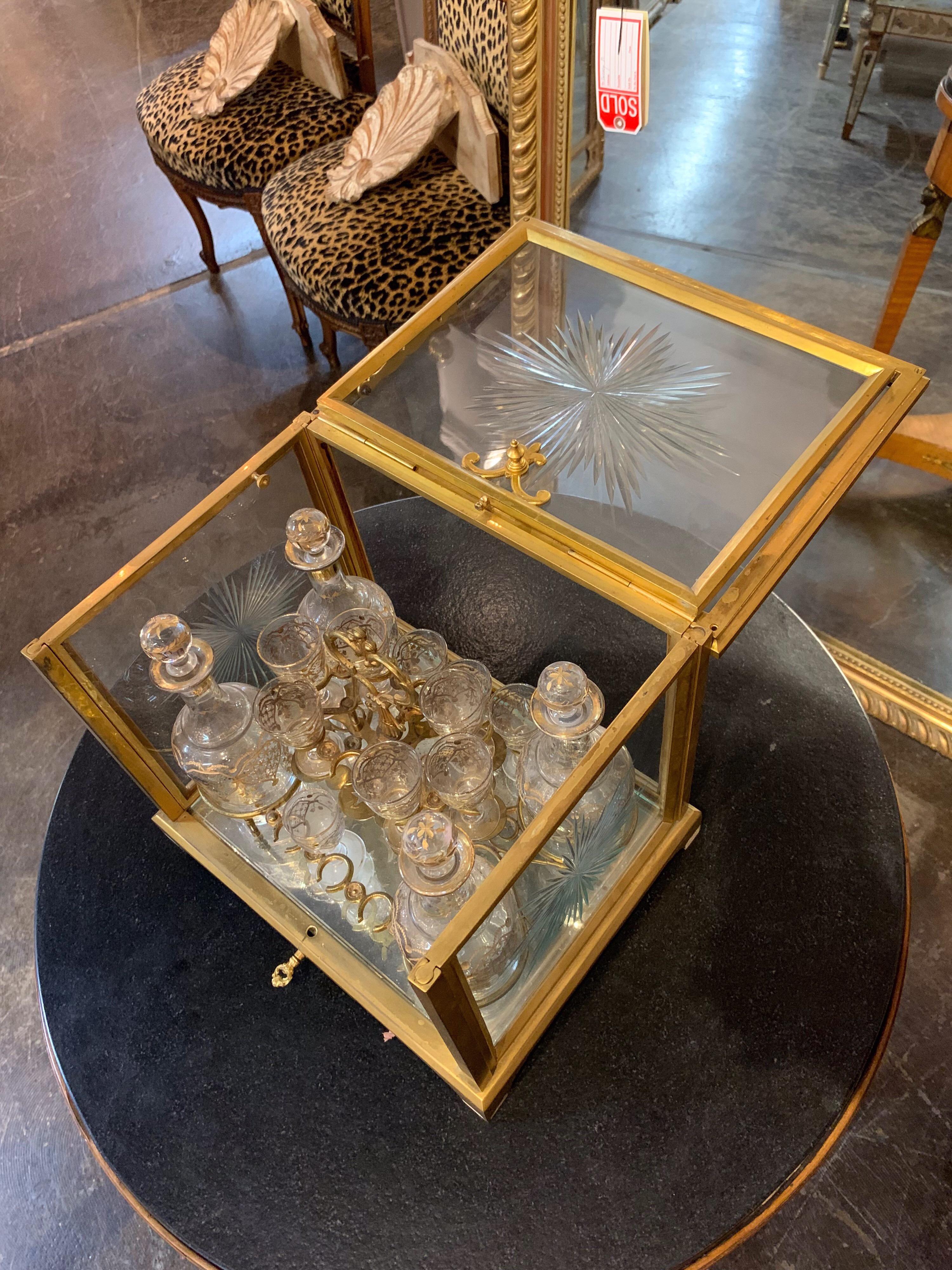 19th Century French Gilt Bronze Tantalus with Glasses and Bottles In Good Condition In Dallas, TX