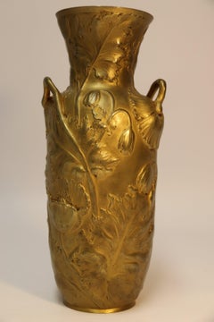 19th Century French Gilt Bronze Vase with Poppy Flower Design Signed A Vibert