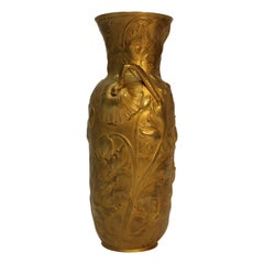 19th Century French Gilt Bronze Vase with Poppy Flower Design Signed A Vibert