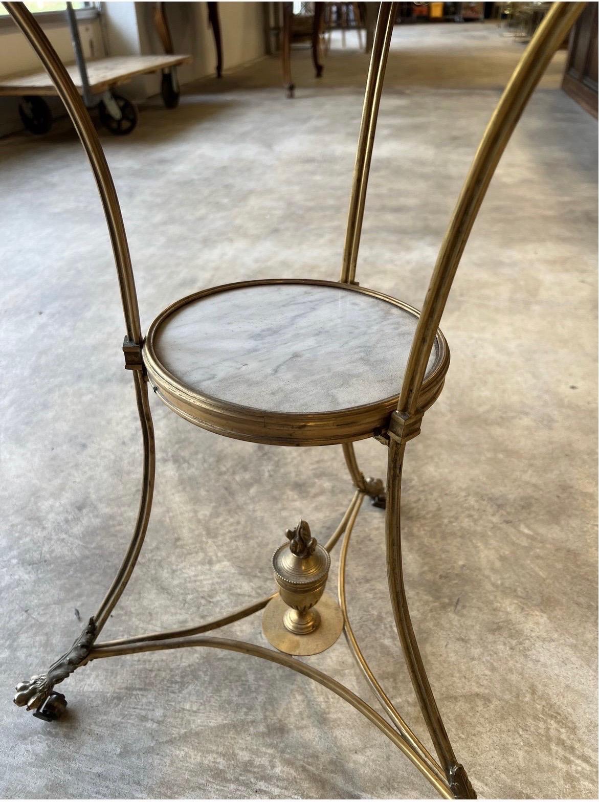 19th Century French Gilt Bronze & White Marble Two-Tiered Gueridon Table In Good Condition For Sale In Atlanta, GA