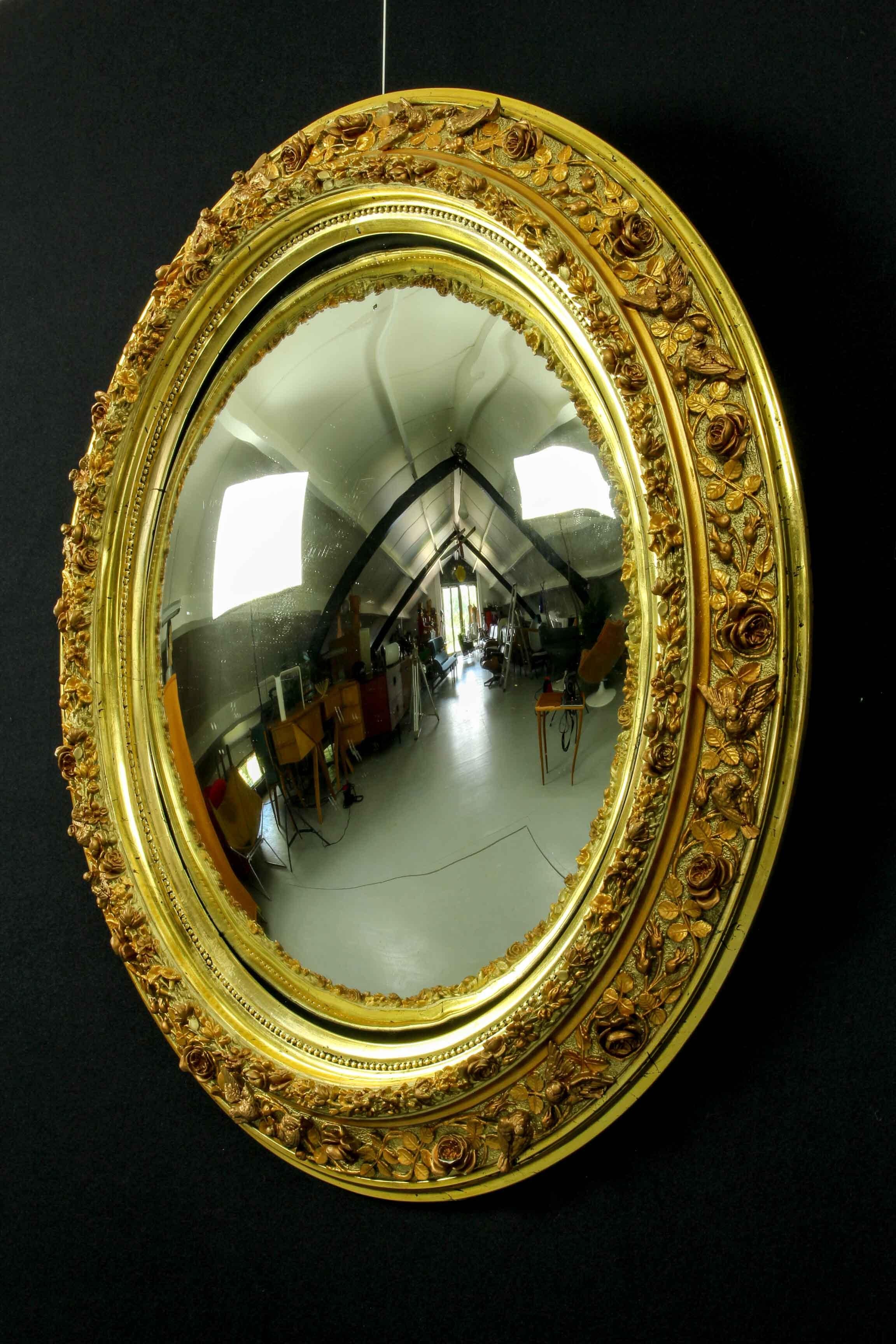 Louis XVI 19th Century French Gilt Butler Mirror with Roses and Birds