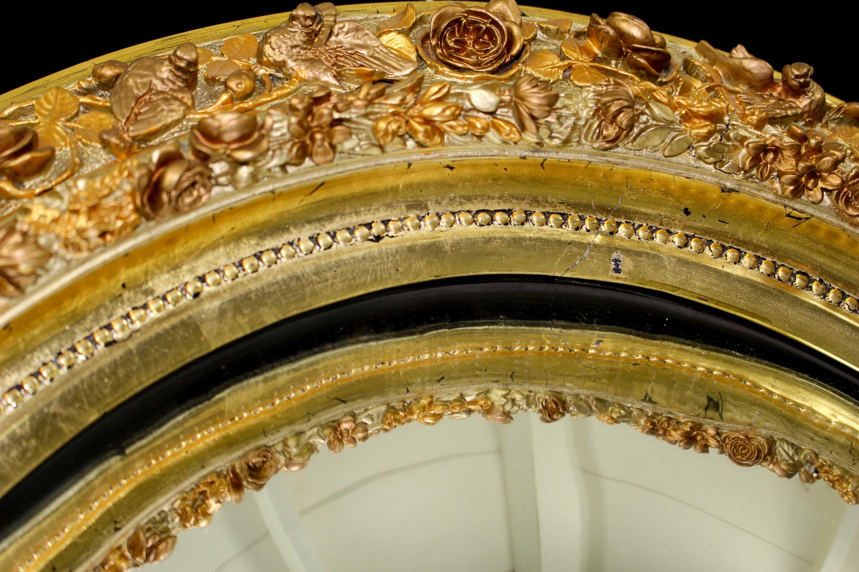 19th Century French Gilt Butler Mirror with Roses and Birds 1