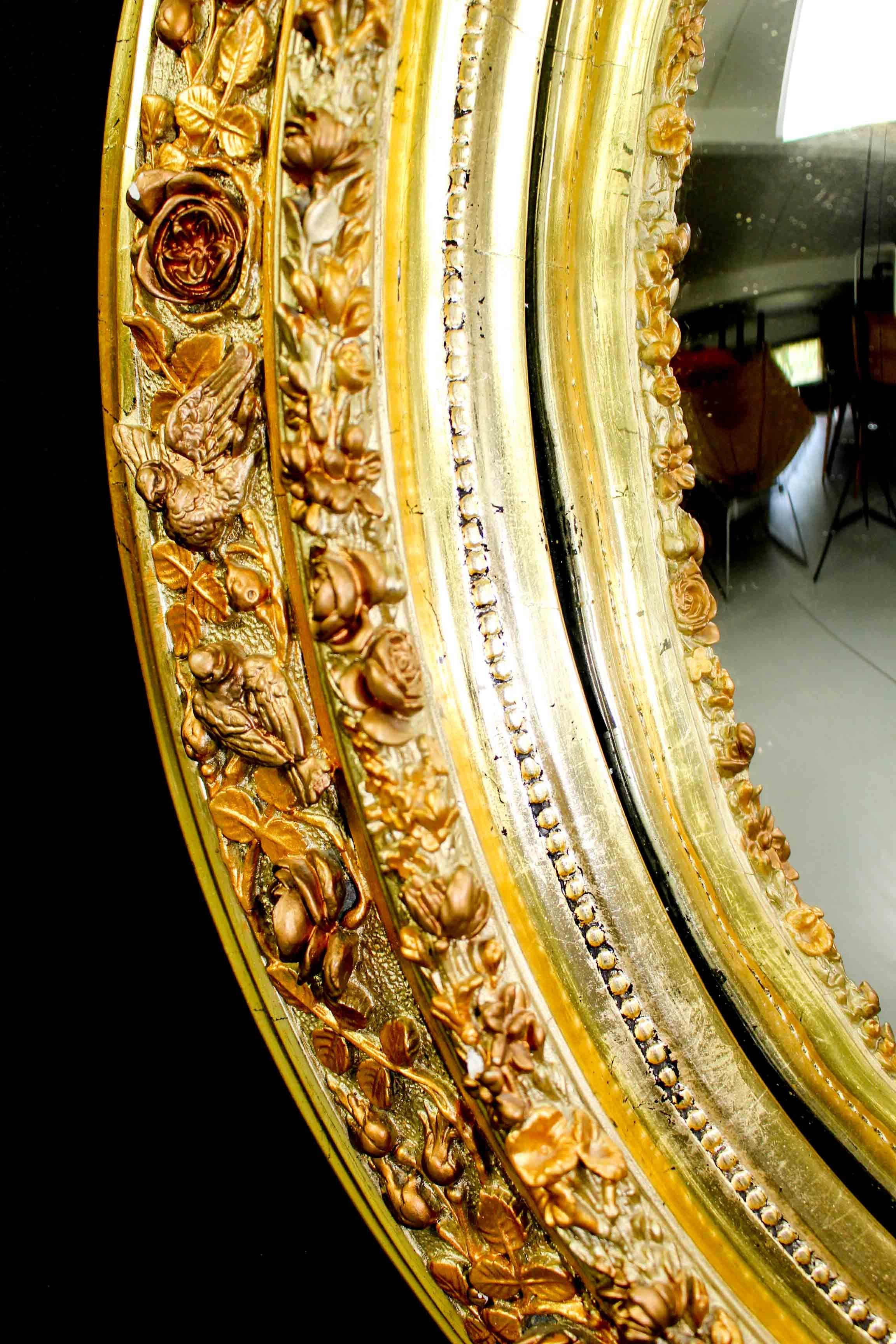 19th Century French Gilt Butler Mirror with Roses and Birds 3