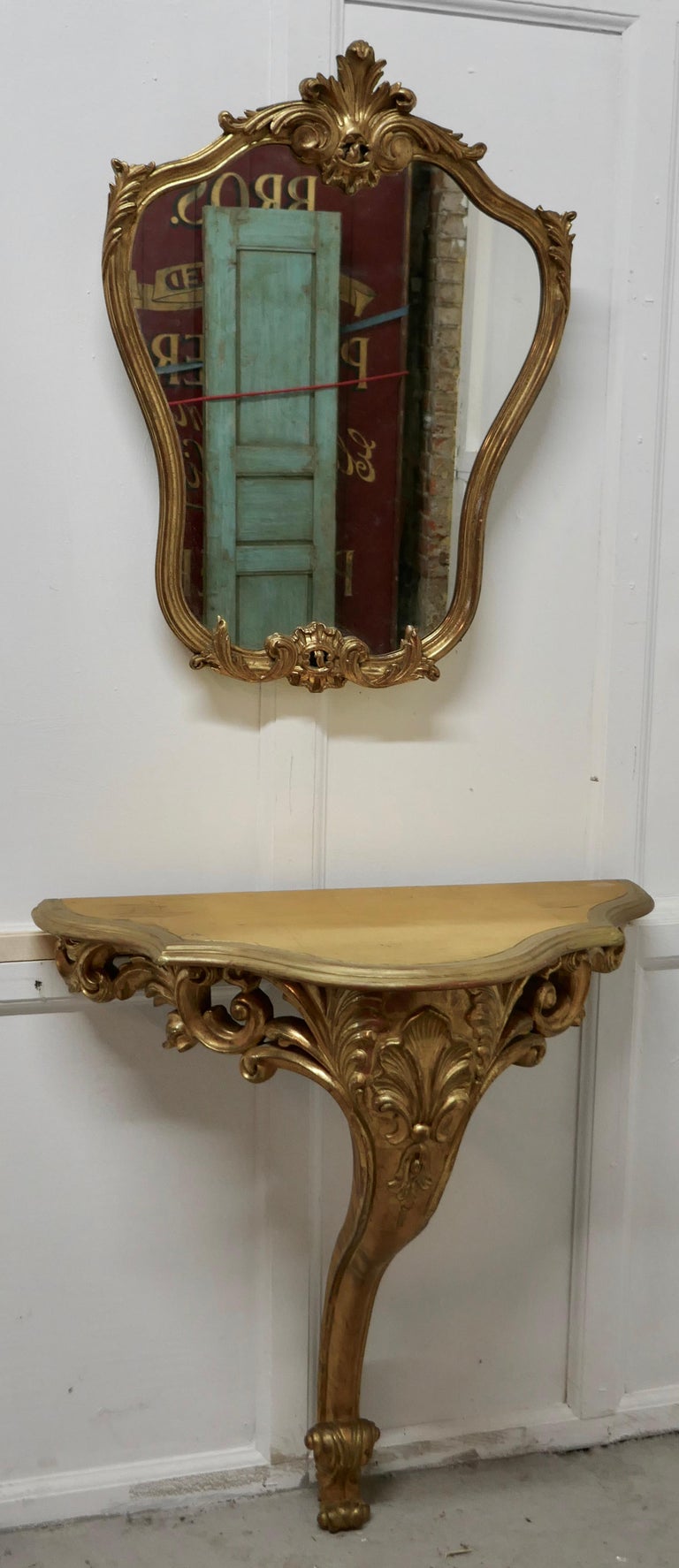 19th Century French Gilt Console or Hall Table and Matching Mirror Set For Sale 5