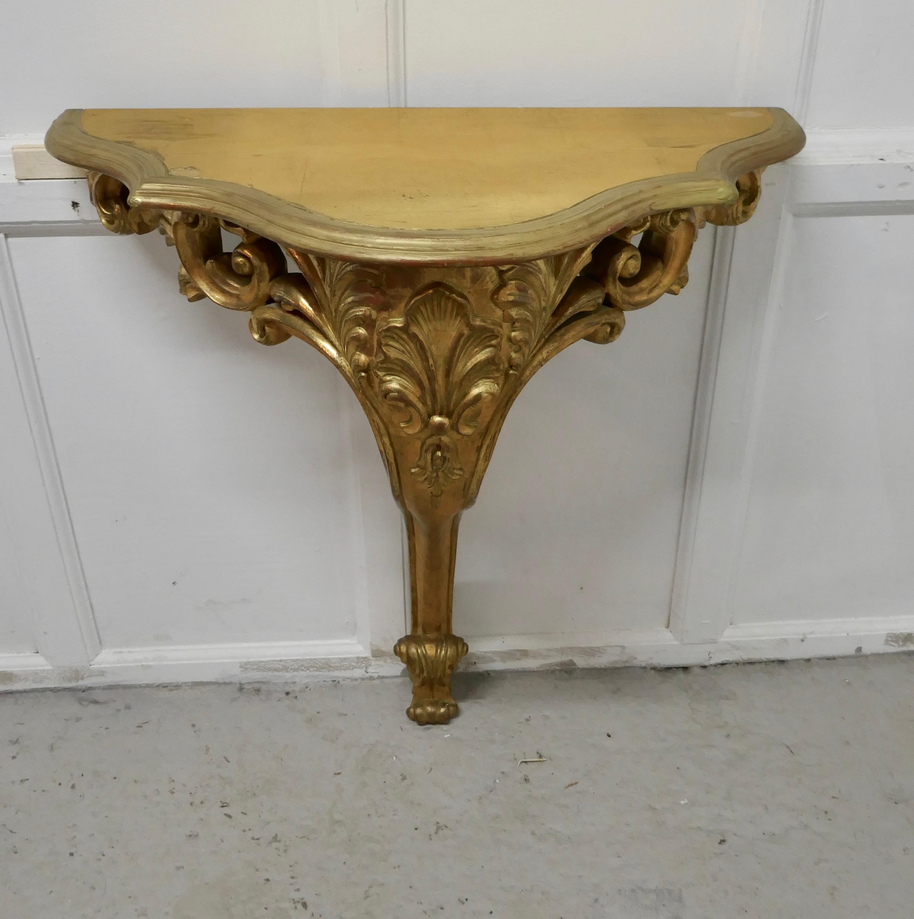 French Provincial 19th Century French Gilt Console or Hall Table and Matching Mirror Set For Sale