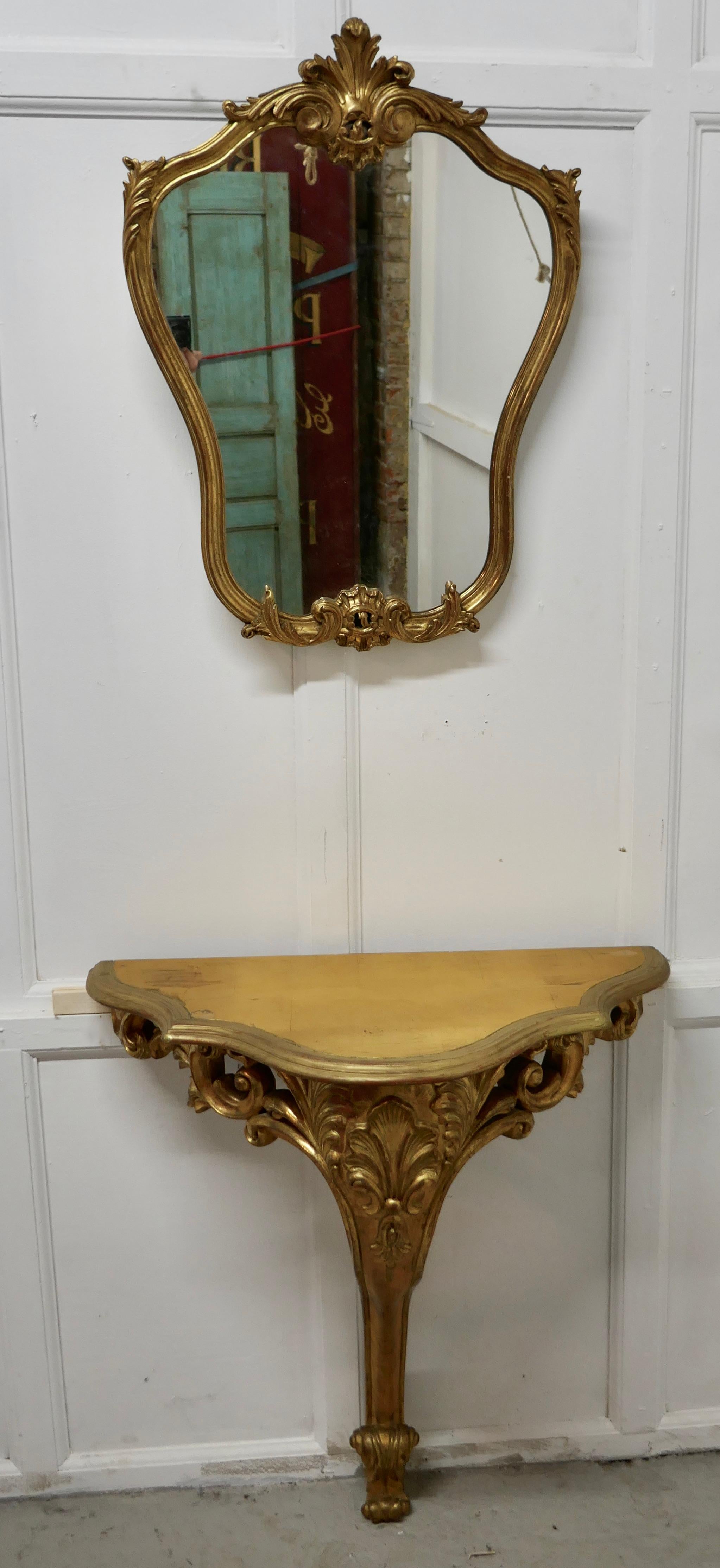 Französische vergoldete Konsole oder Flurtisch und passendes Spiegelset aus dem 19. Jahrhundert im Angebot 2