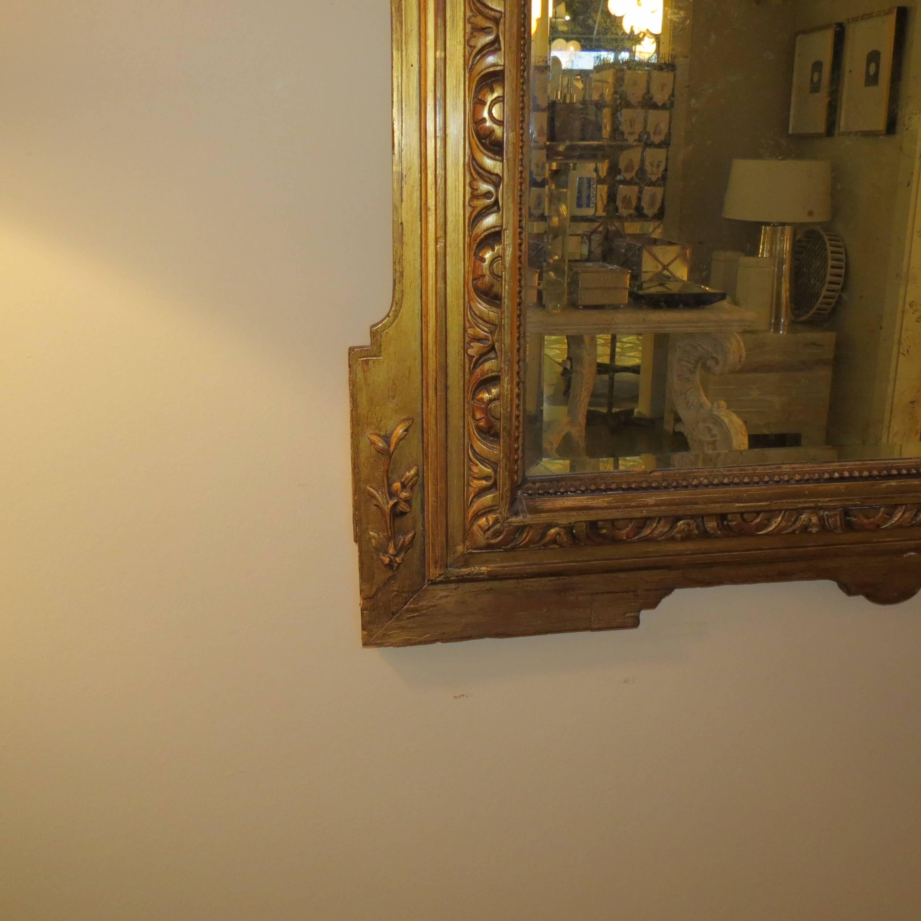 19th Century French Gilt Frame with Distressed Mirror In Good Condition In Tulsa, OK