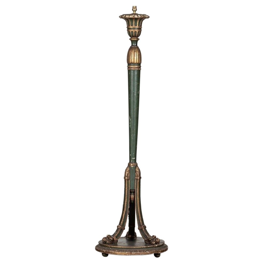 Lampadaire français du 19ème siècle doré et peint en vert