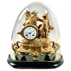 Antique 19th century French Gilt Mantel Clock under Glass Dome