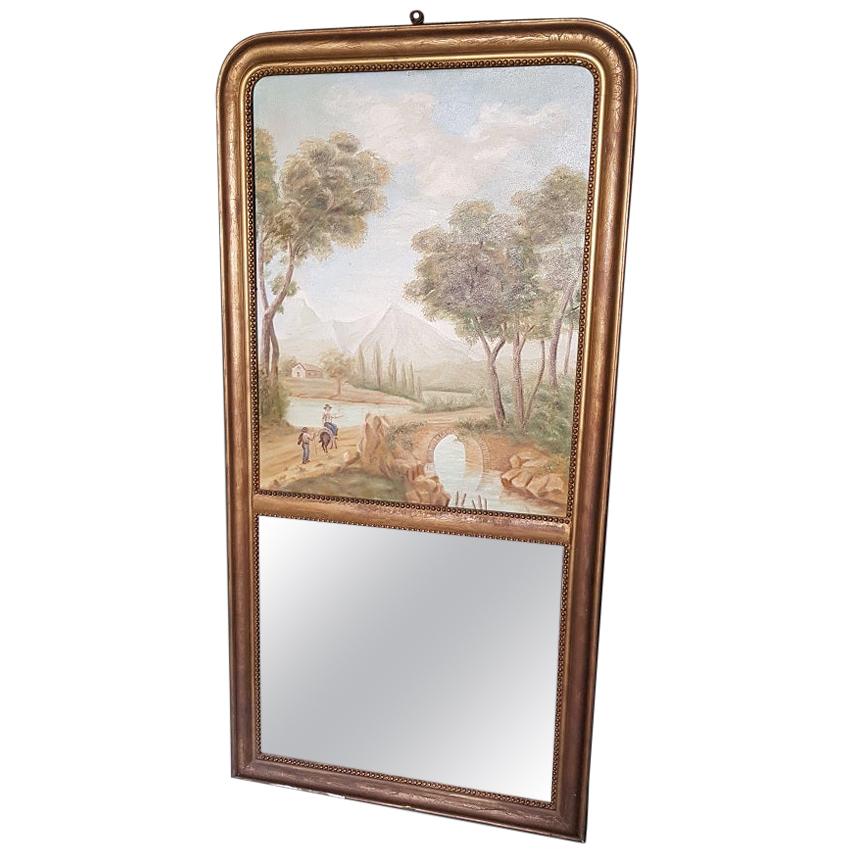 19th Century French Gilt Mantel Mirror with a Classical Painting For Sale