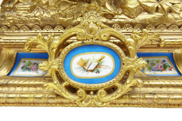 Louis XVI 19th Century French Gilt Mantle Clock with Sevres Plaques For Sale
