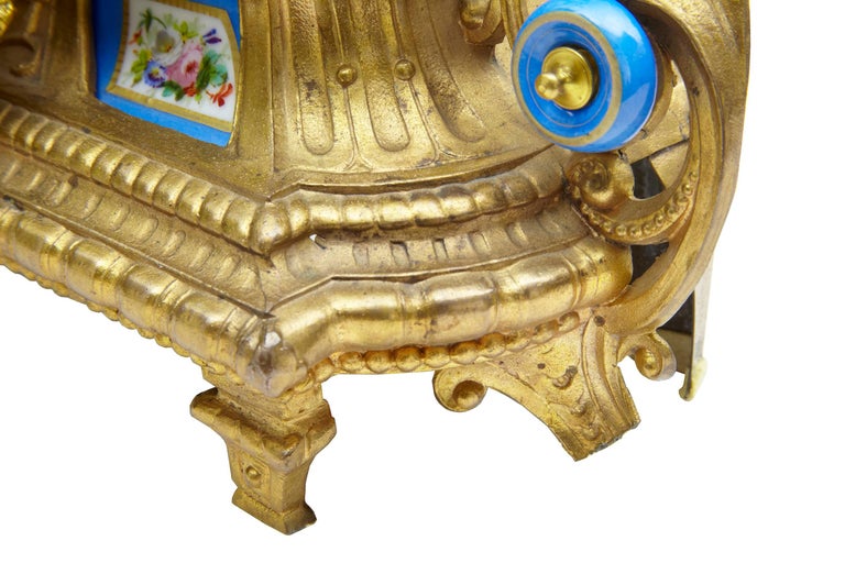 Cast 19th Century French Gilt Mantle Clock with Sevres Plaques For Sale