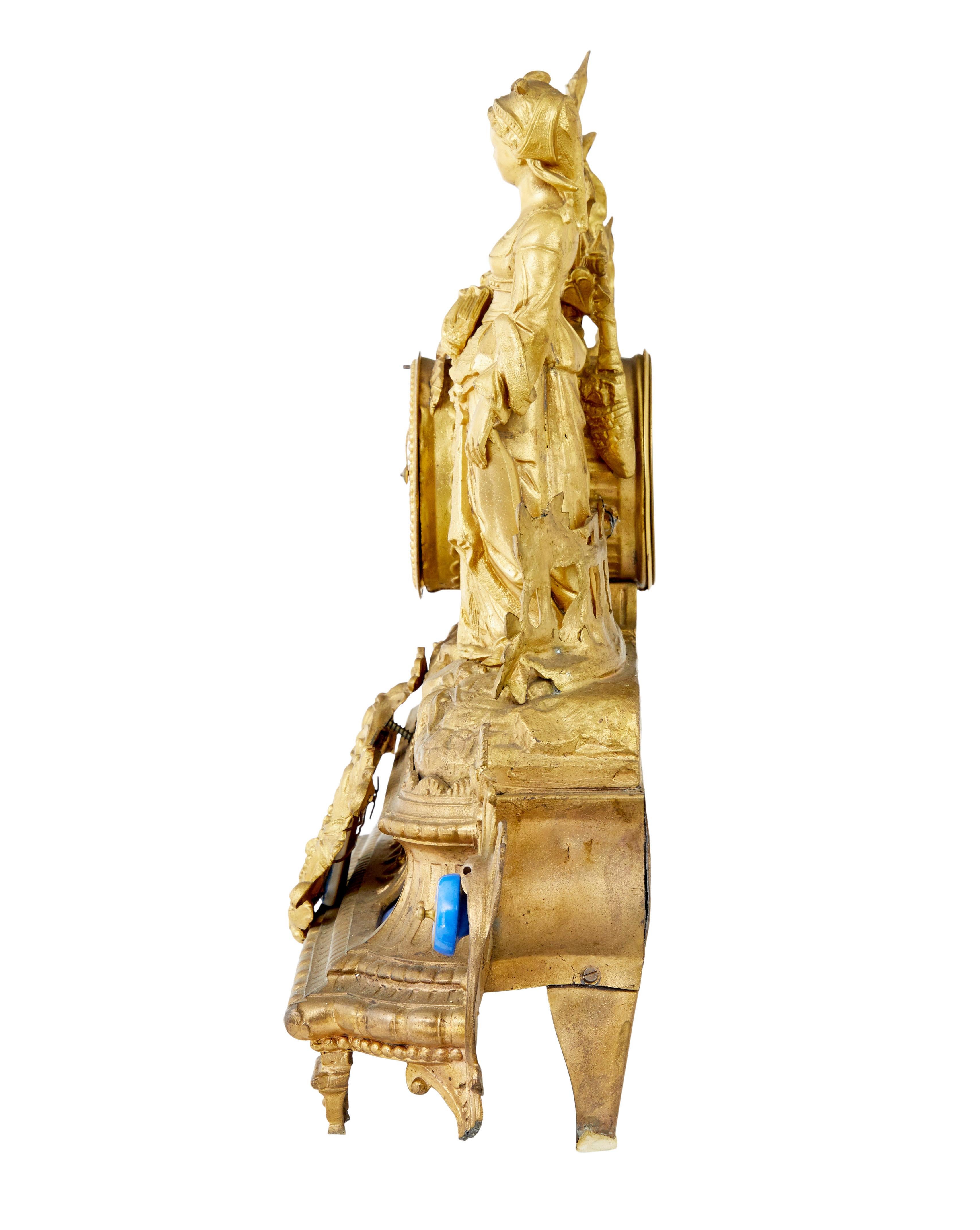 Cast 19th century French gilt mantle clock with sevres plaques For Sale