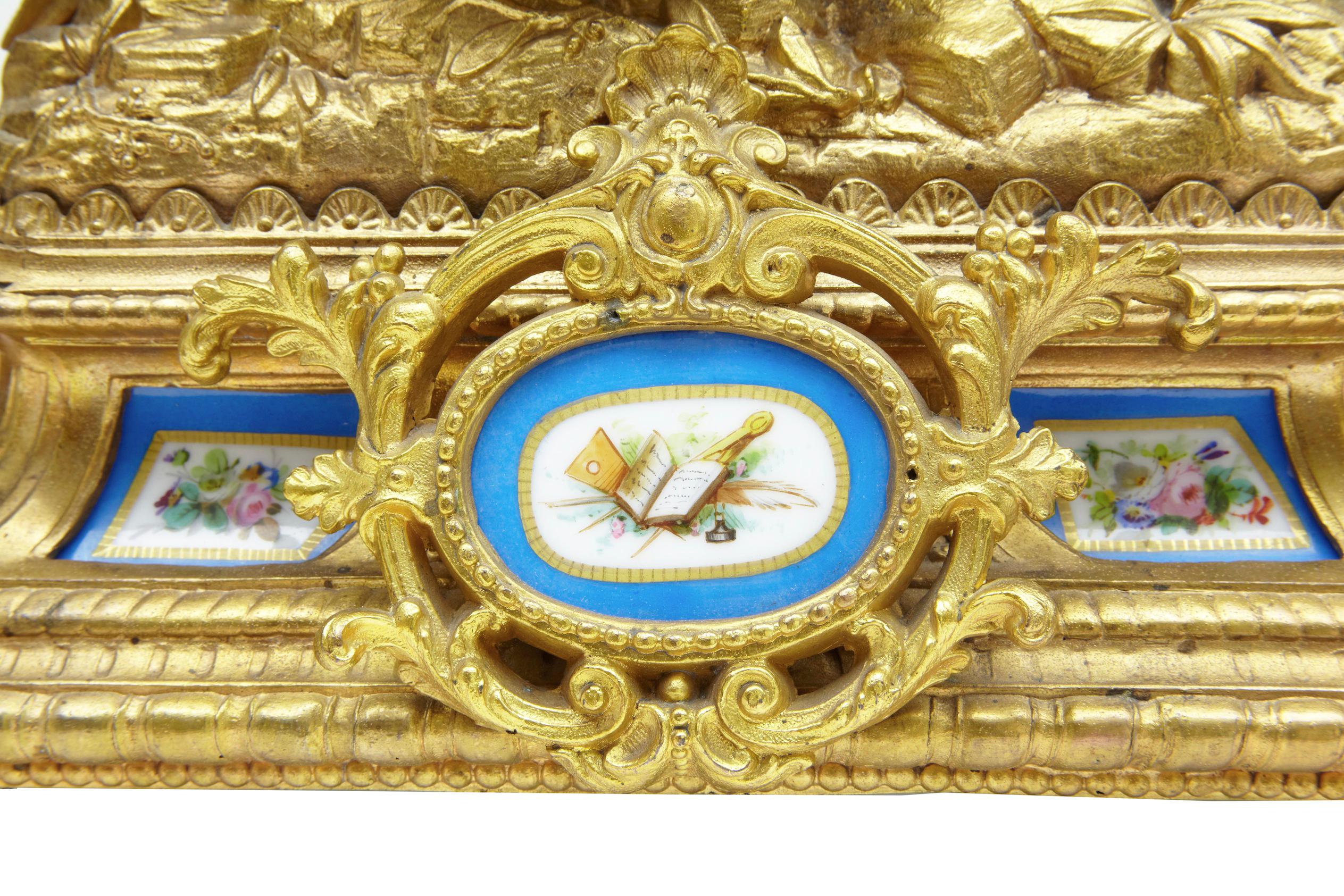Ormolu 19th Century French Gilt Mantel Clock with Sèvres Plaques