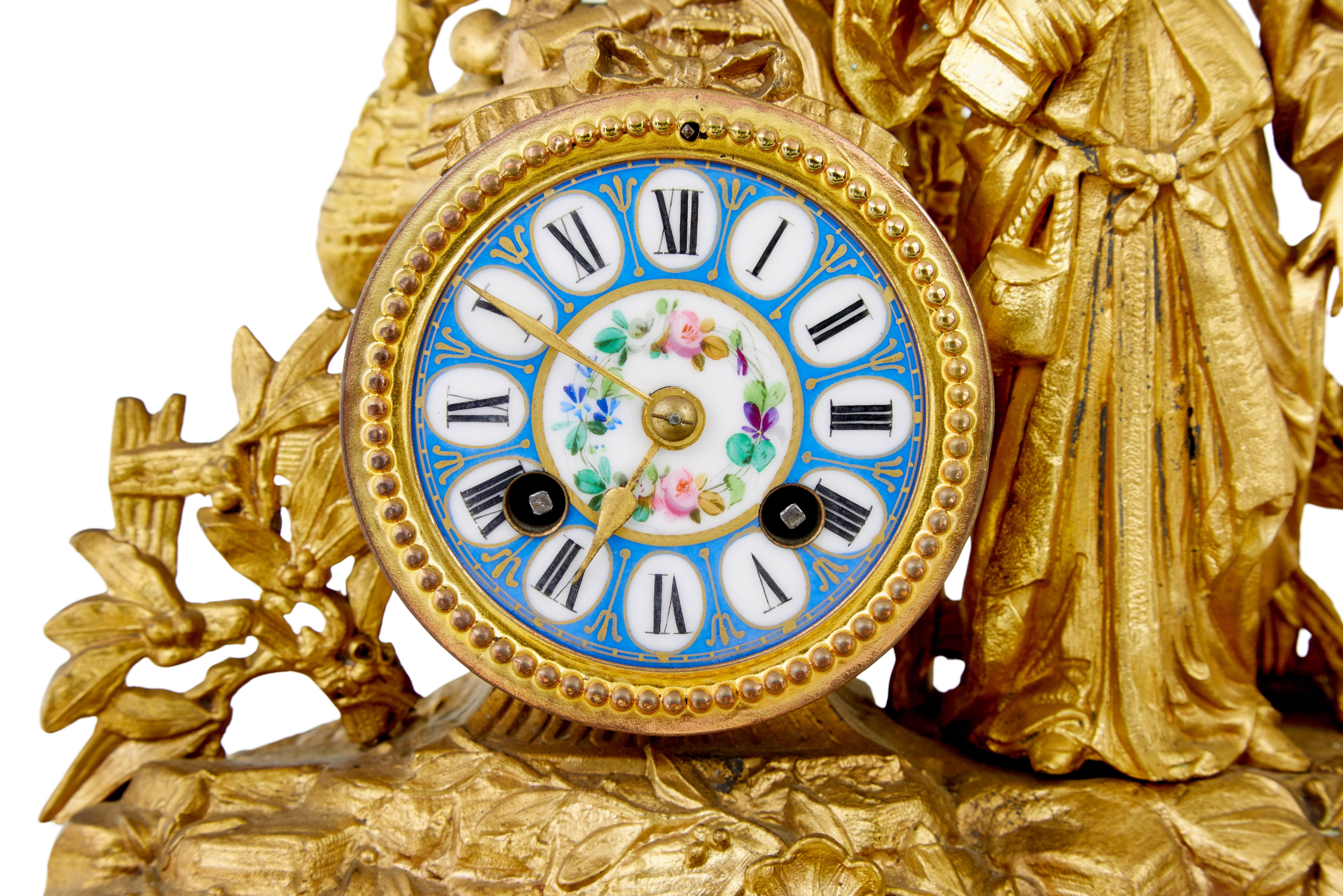 19th Century French gilt mantle clock with sevres plaques For Sale 1