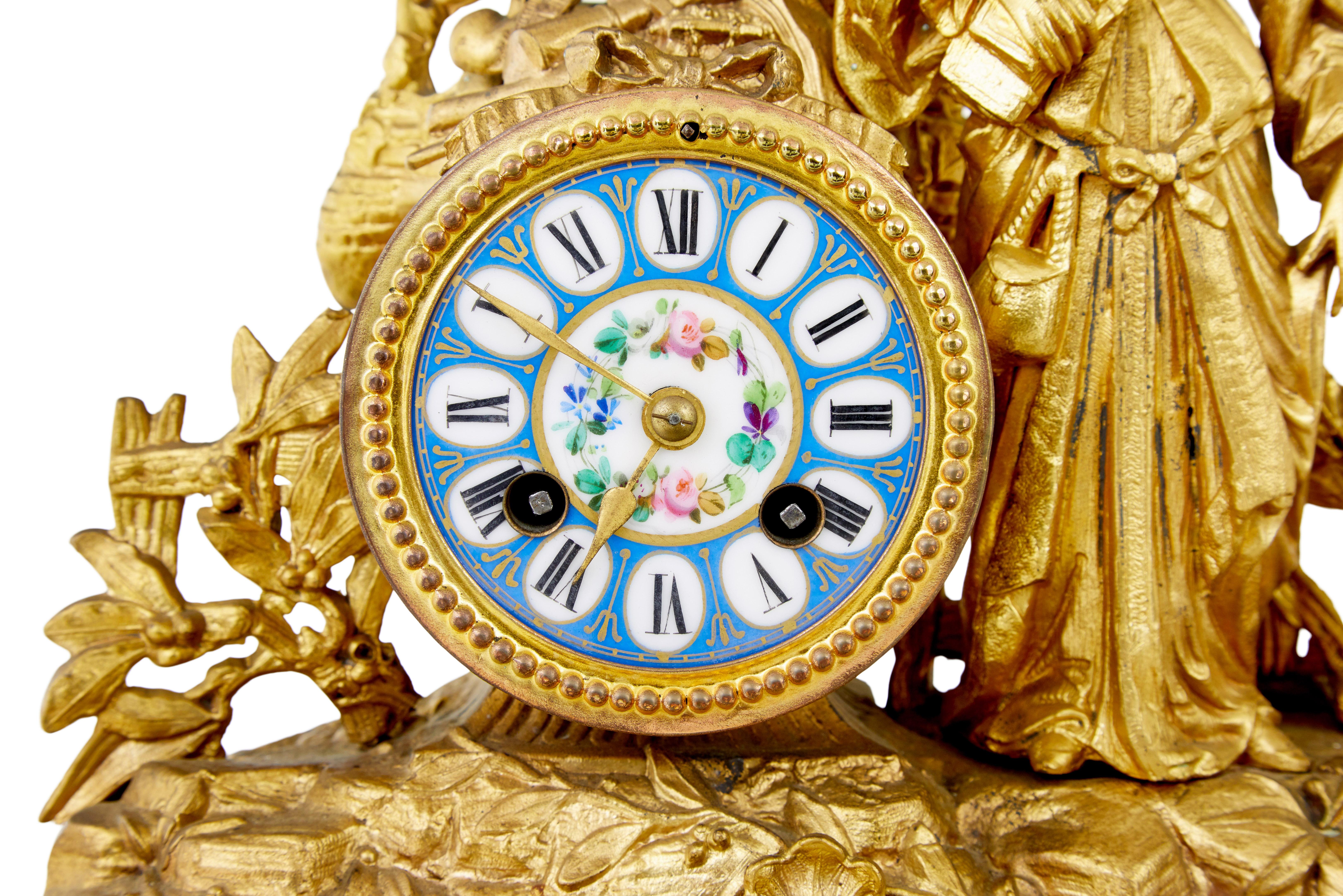 Ceramic 19th century French gilt mantle clock with sevres plaques For Sale