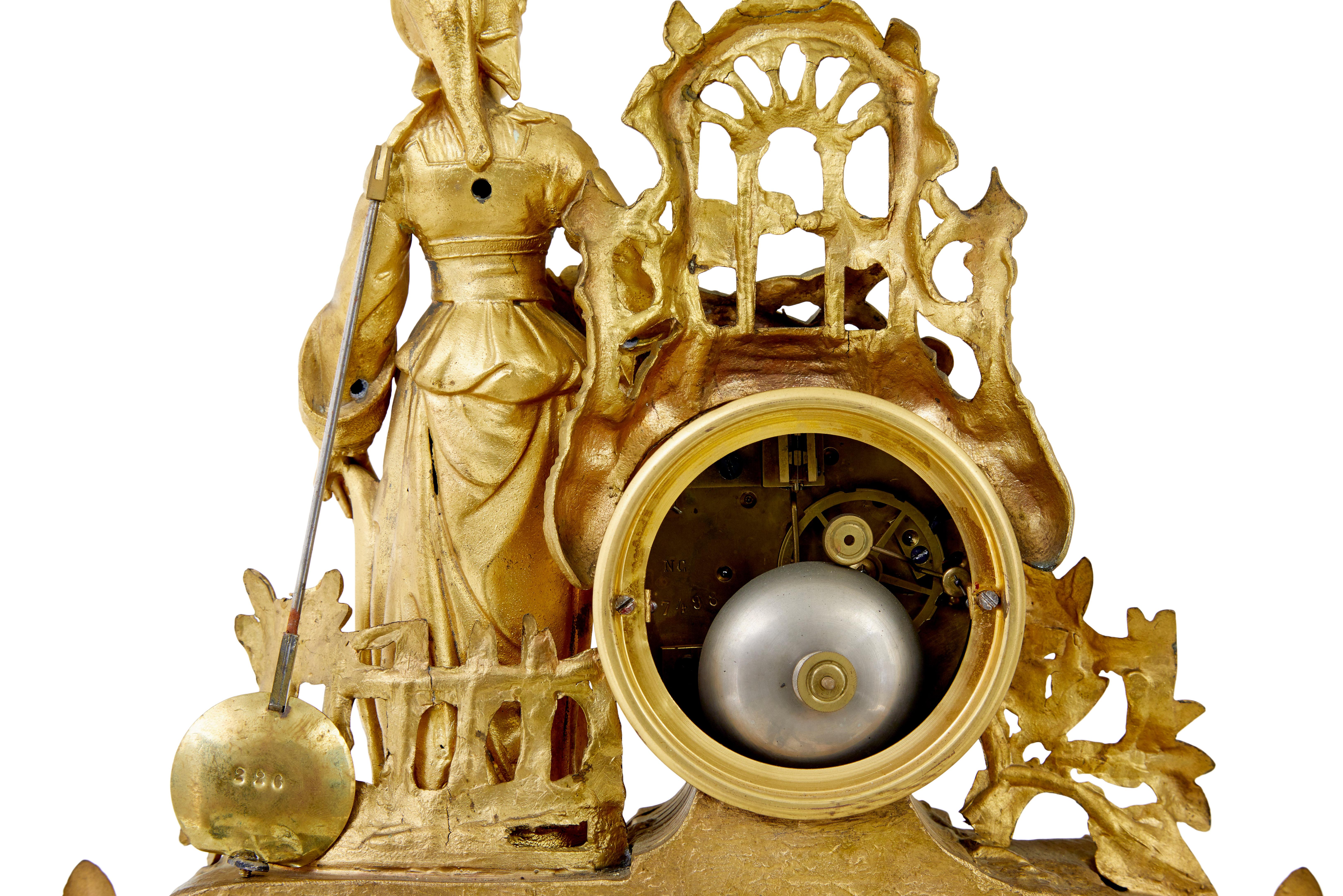 19th century French gilt mantle clock with sevres plaques For Sale 2