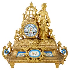 Antique 19th Century French gilt mantle clock with sevres plaques
