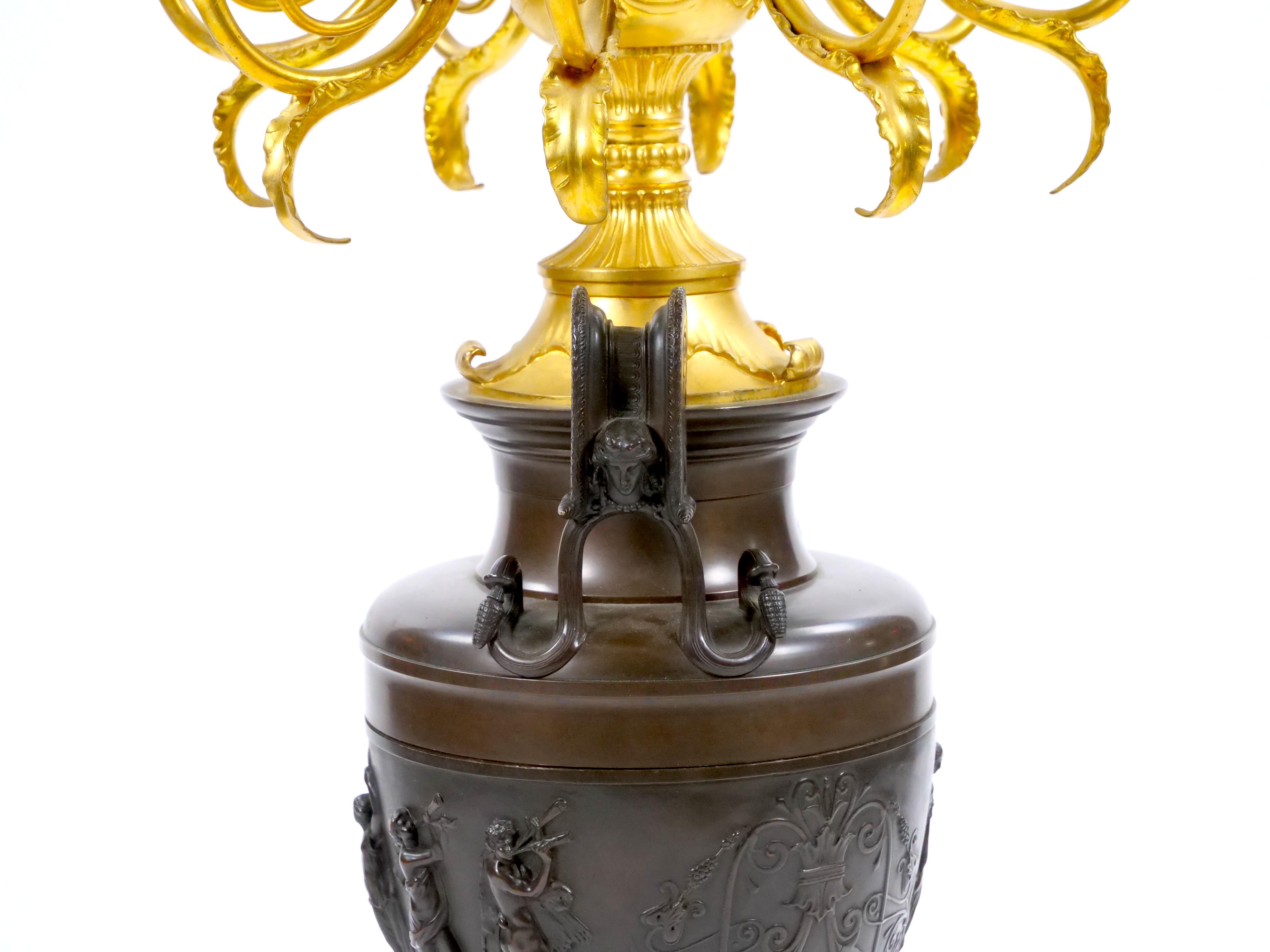 Chandeliers en bronze patiné et doré du 19ème siècle par Ferdinand Barbedienne en vente 5