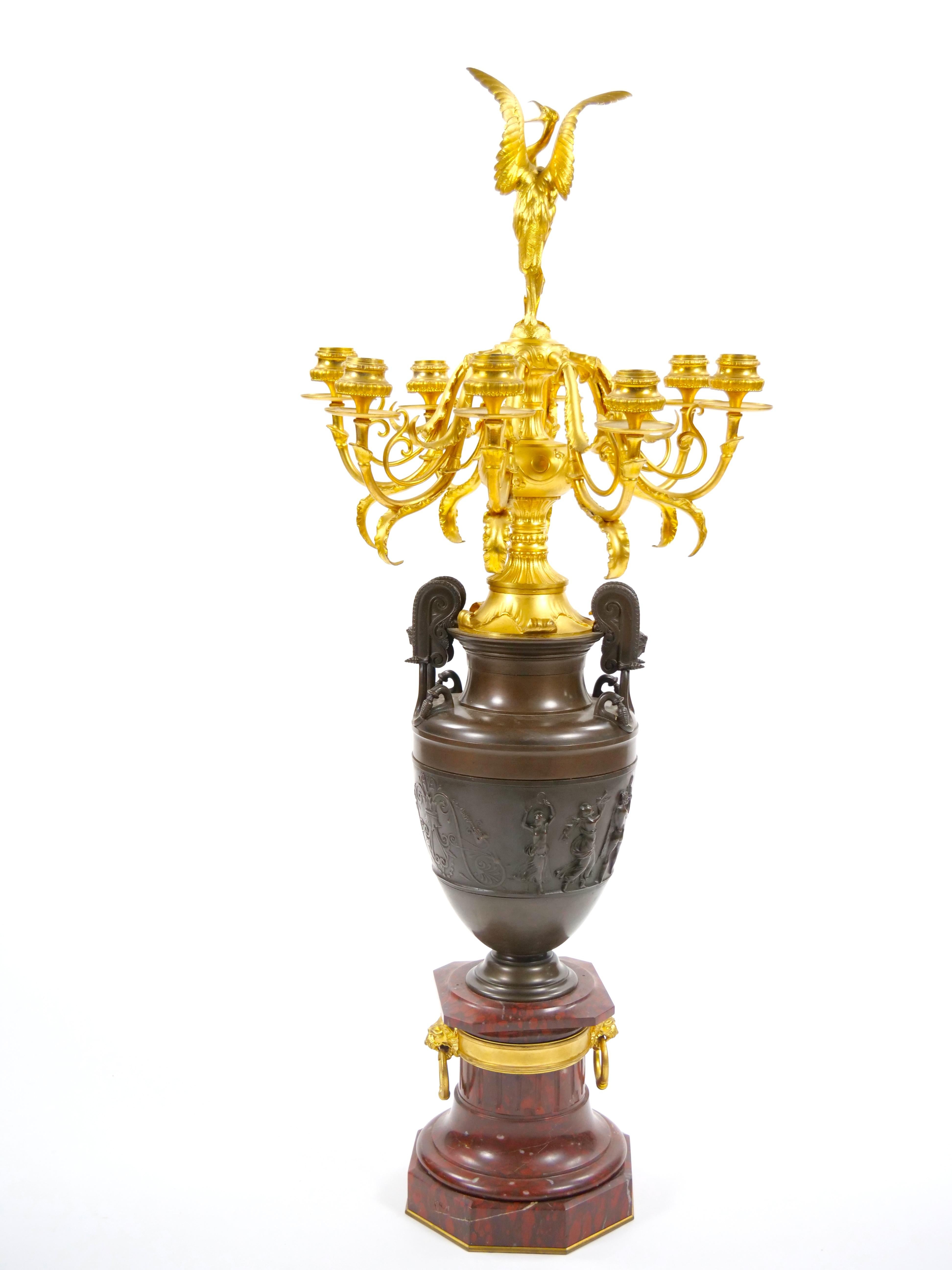 Chandeliers en bronze patiné et doré du 19ème siècle par Ferdinand Barbedienne en vente 6