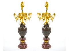 Candelabros franceses de bronce dorado y patinado del siglo XIX de Ferdinand Barbedienne