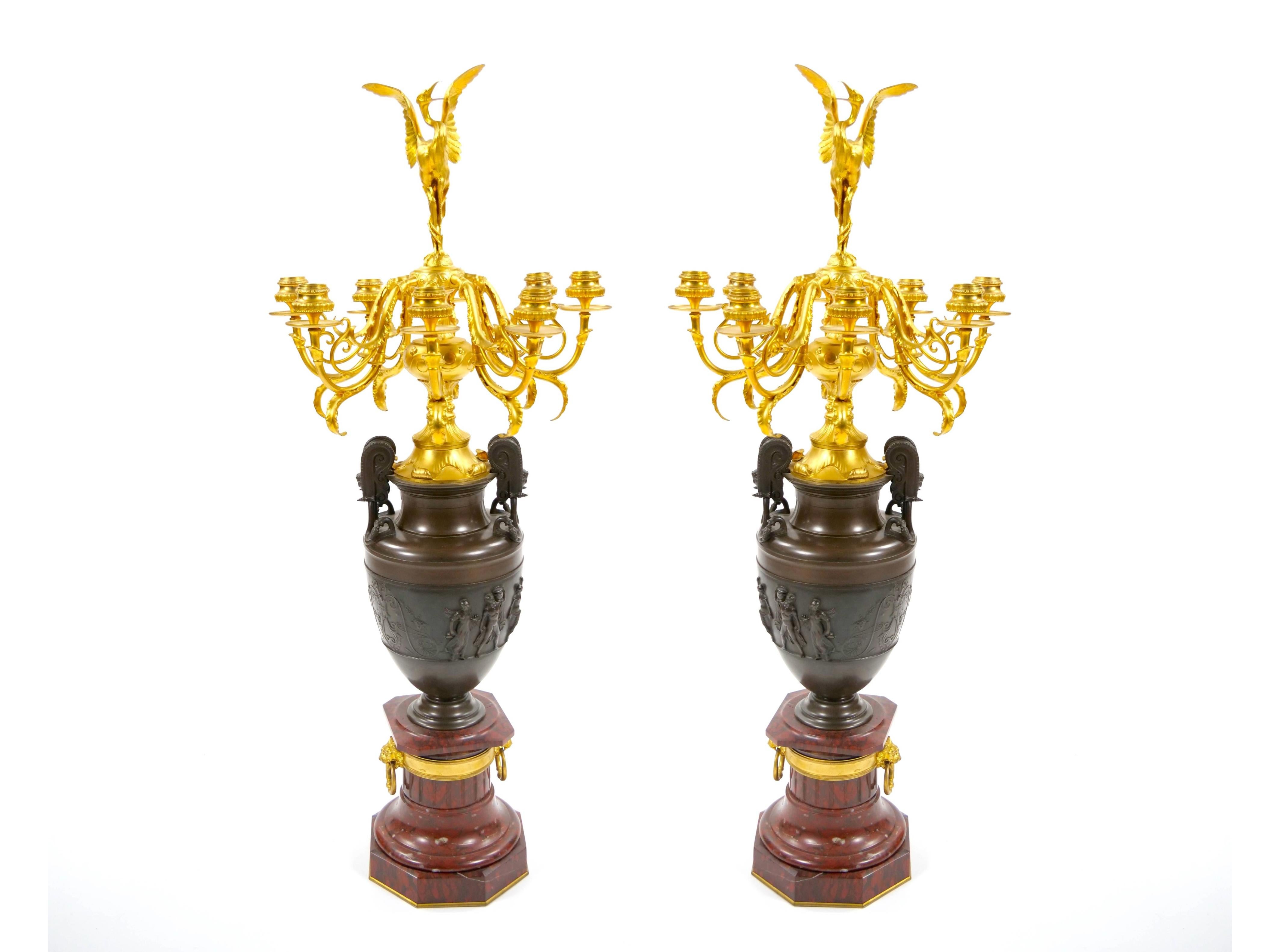 Chandeliers en bronze patiné et doré du 19ème siècle par Ferdinand Barbedienne en vente 12