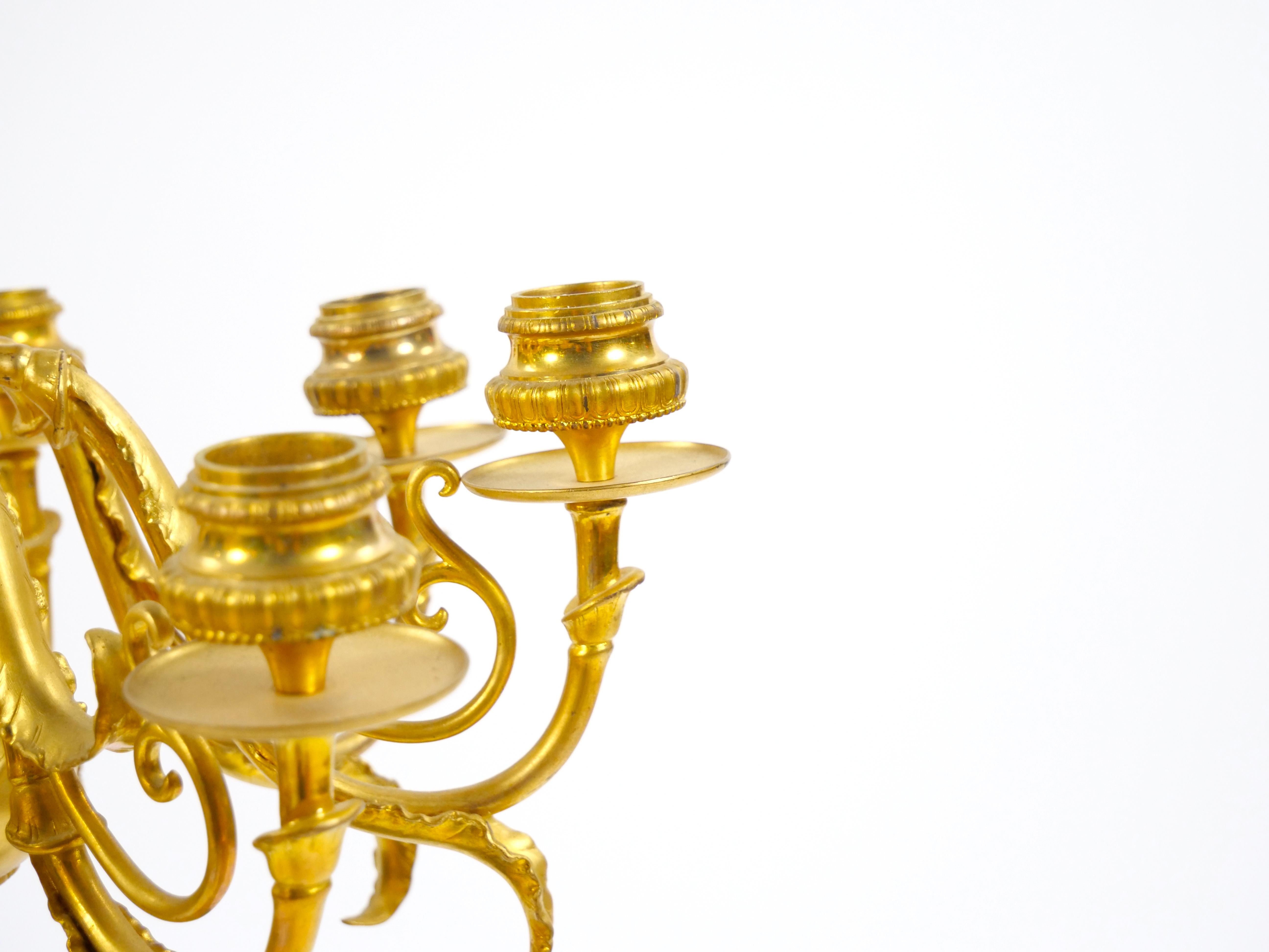 Fin du XIXe siècle Chandeliers en bronze patiné et doré du 19ème siècle par Ferdinand Barbedienne en vente
