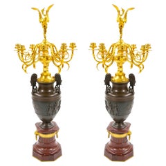Candelabri francesi del XIX secolo in bronzo dorato e patinato di Ferdinand Barbedienne