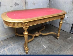 19th Century French Giltwood Console Table with Leather Top, 1890s