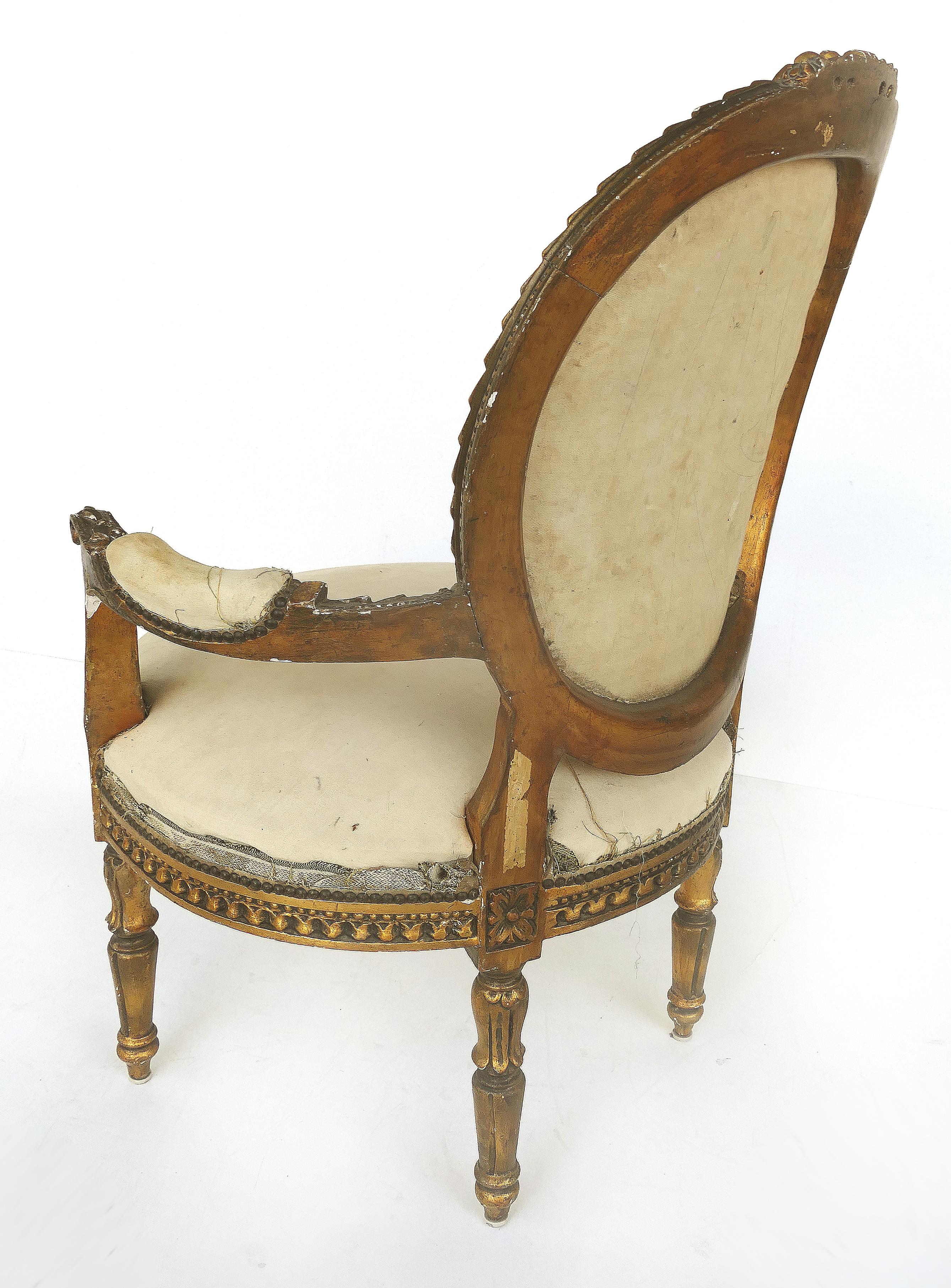 Wood 19th Century French Giltwood Fauteuil Armchairs, Pair For Sale