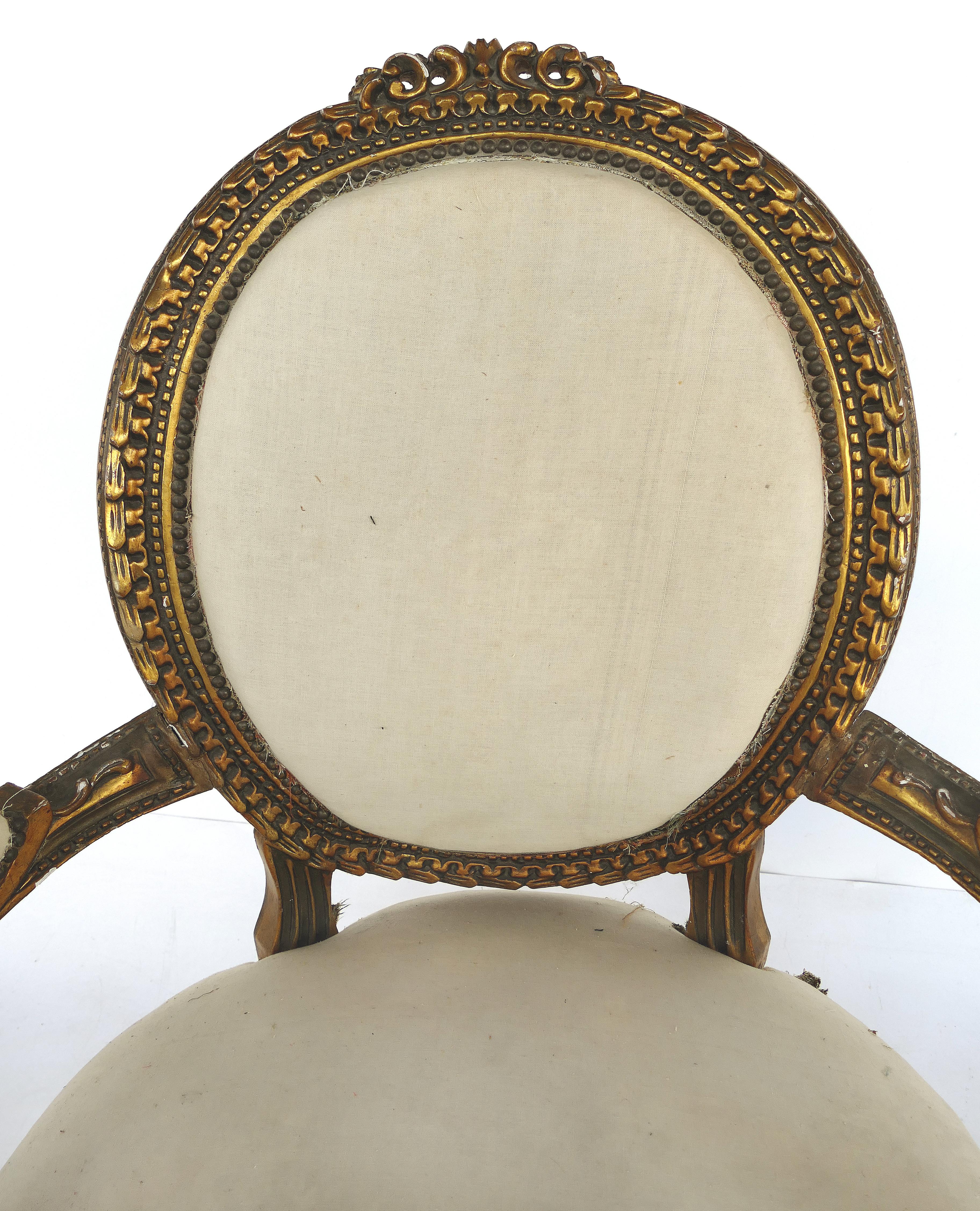 19th Century French Giltwood Fauteuil Armchairs, Pair For Sale 2