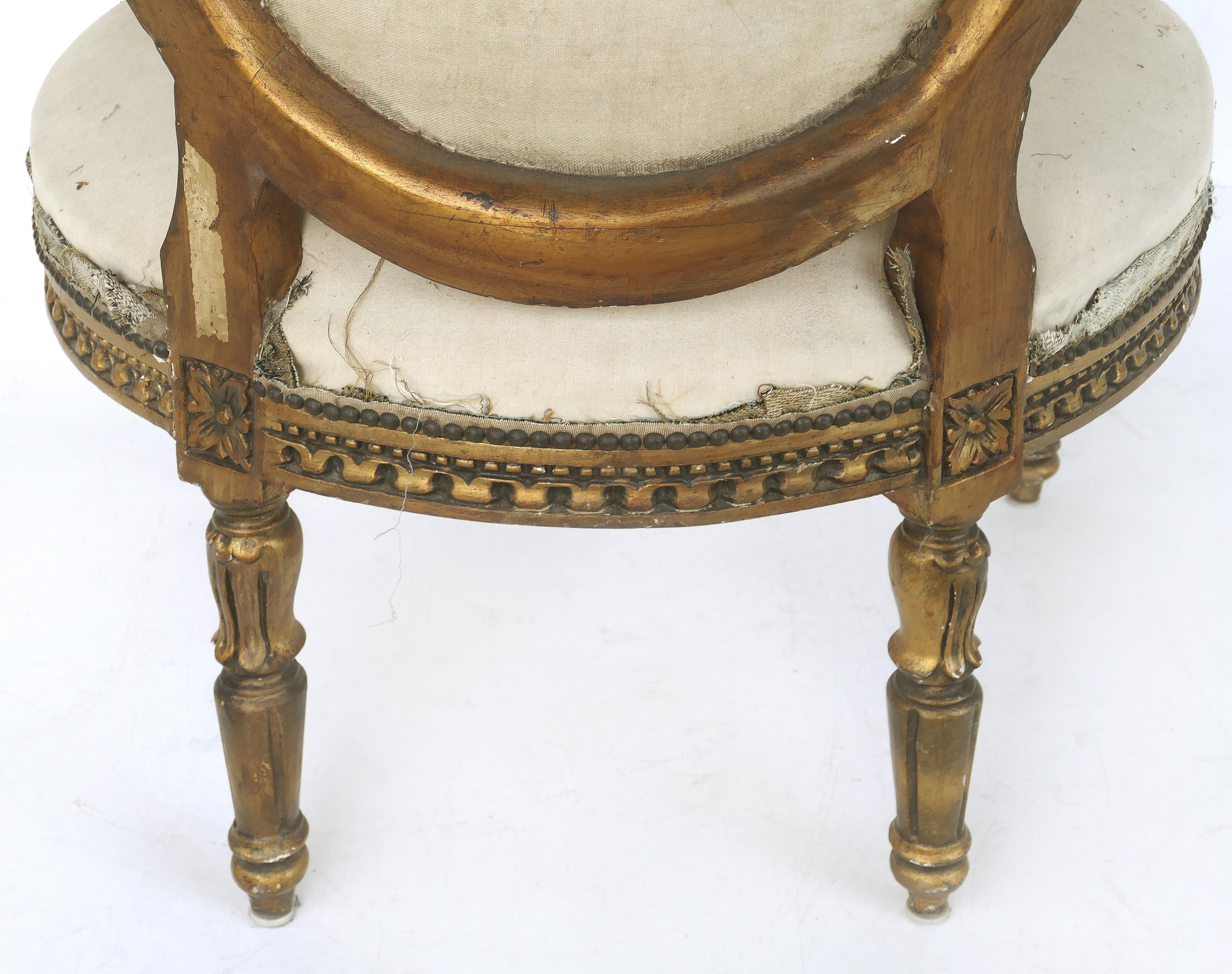19th Century French Giltwood Fauteuil Armchairs, Pair For Sale 3
