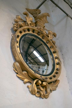 19th Century French Giltwood Framed Convex Mirror Crowned with Eagle