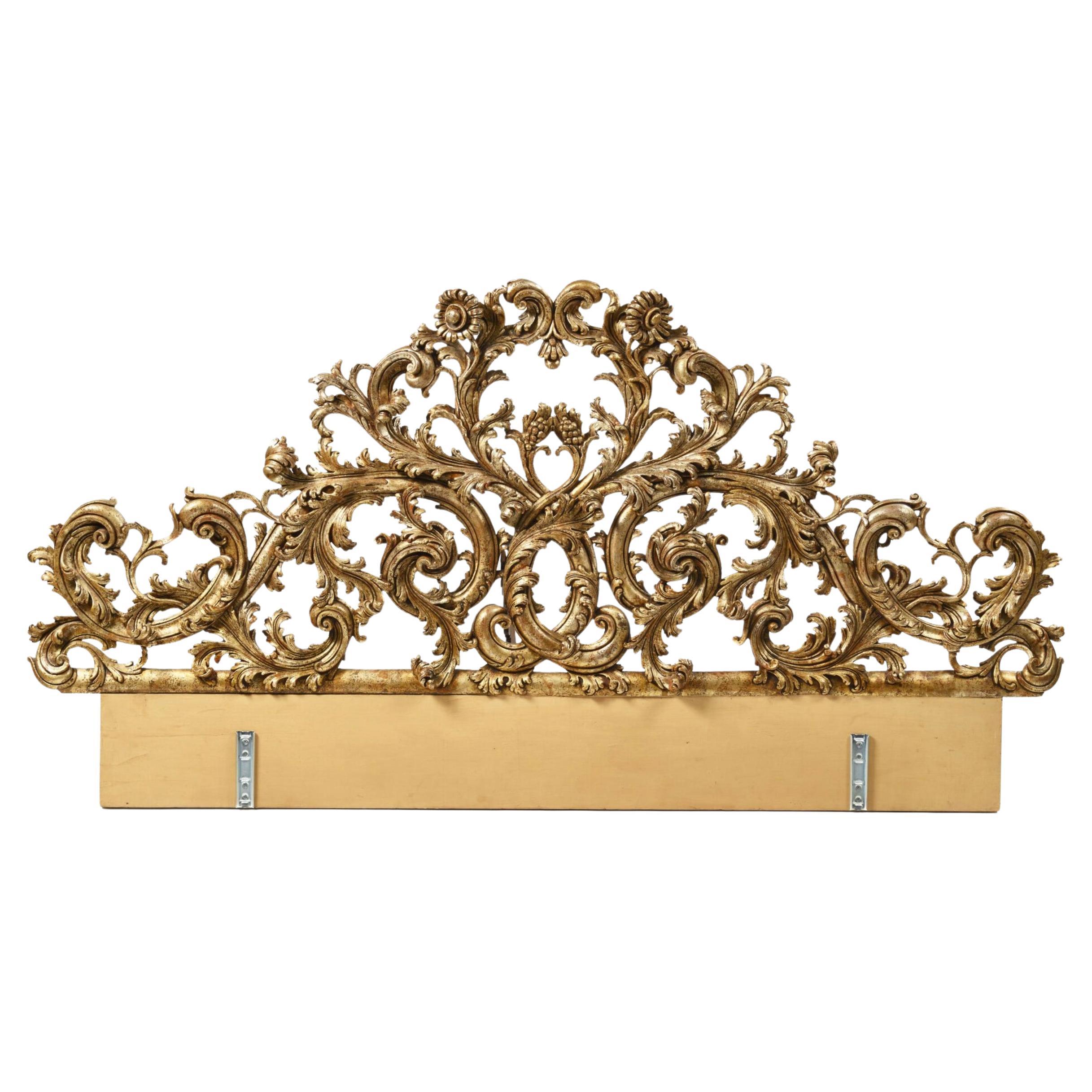 19th Century French Gilt Wood Hand Carved Headboard in Rococo Style  For Sale