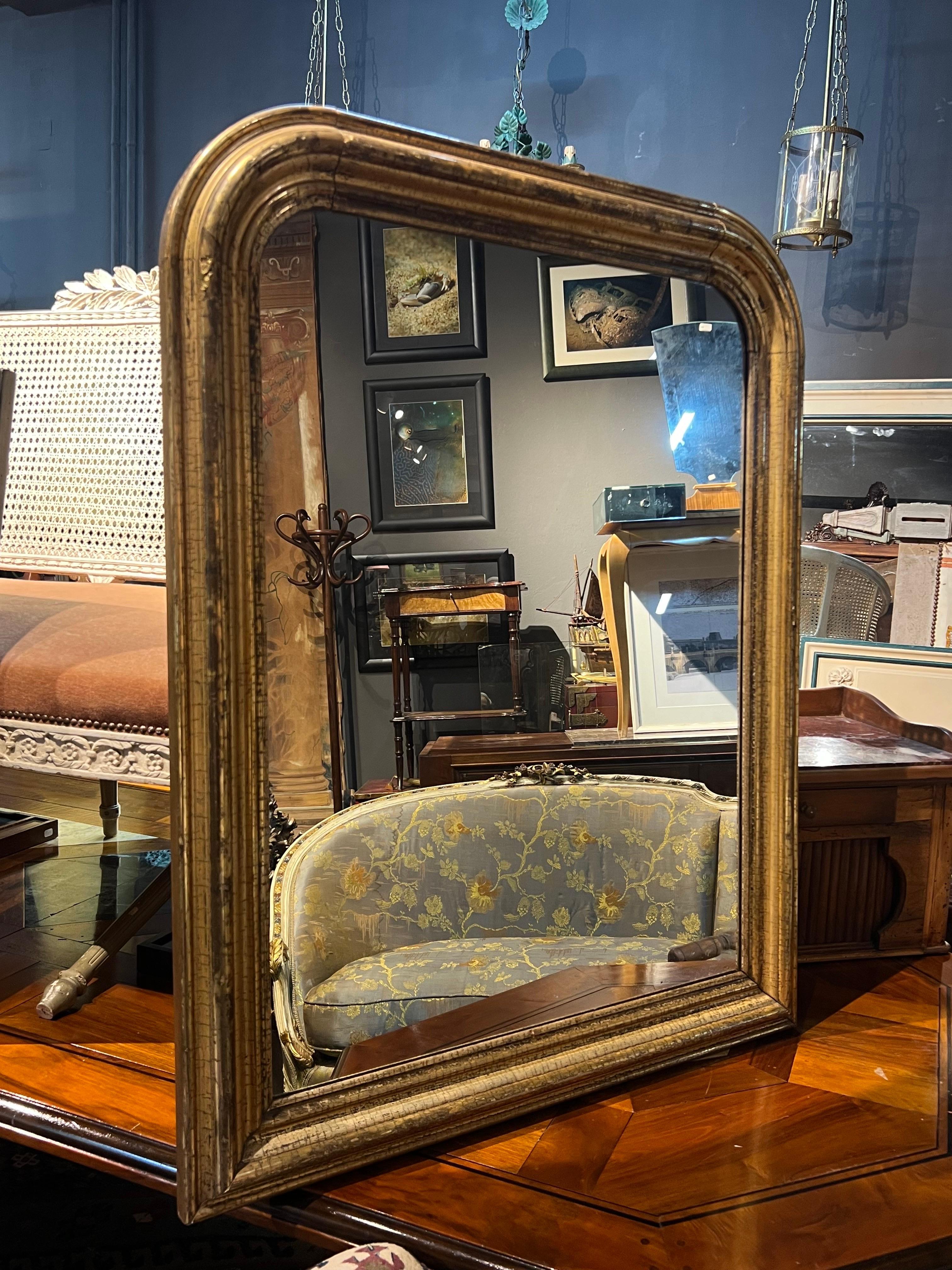 19th Century French Gilt Wood Hand Carved Large Mantel Mirror  For Sale 2