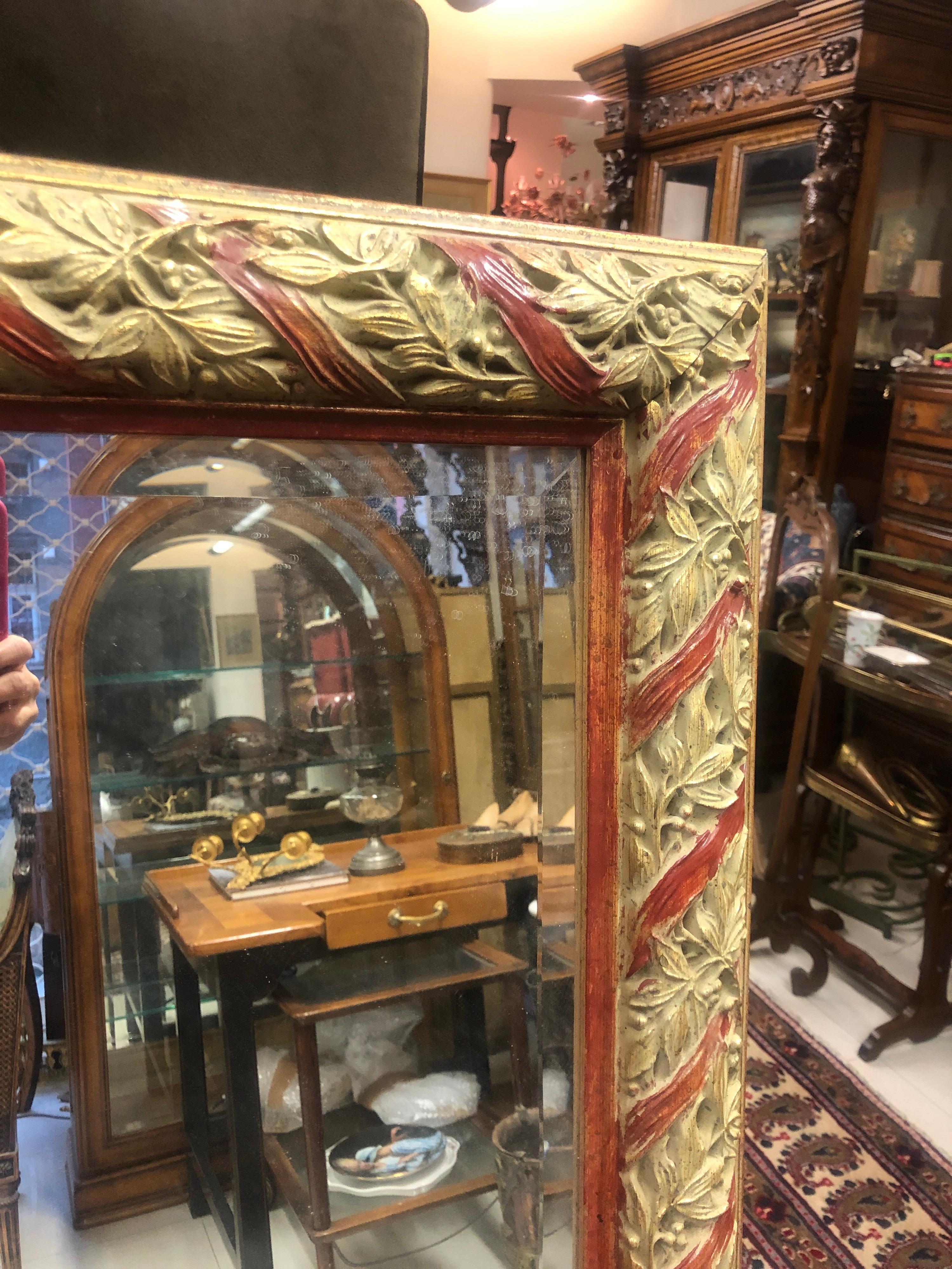 Hand-Carved 19th Century French Gilt Wood Hand Carved Mirror with Original Crystal Glass For Sale