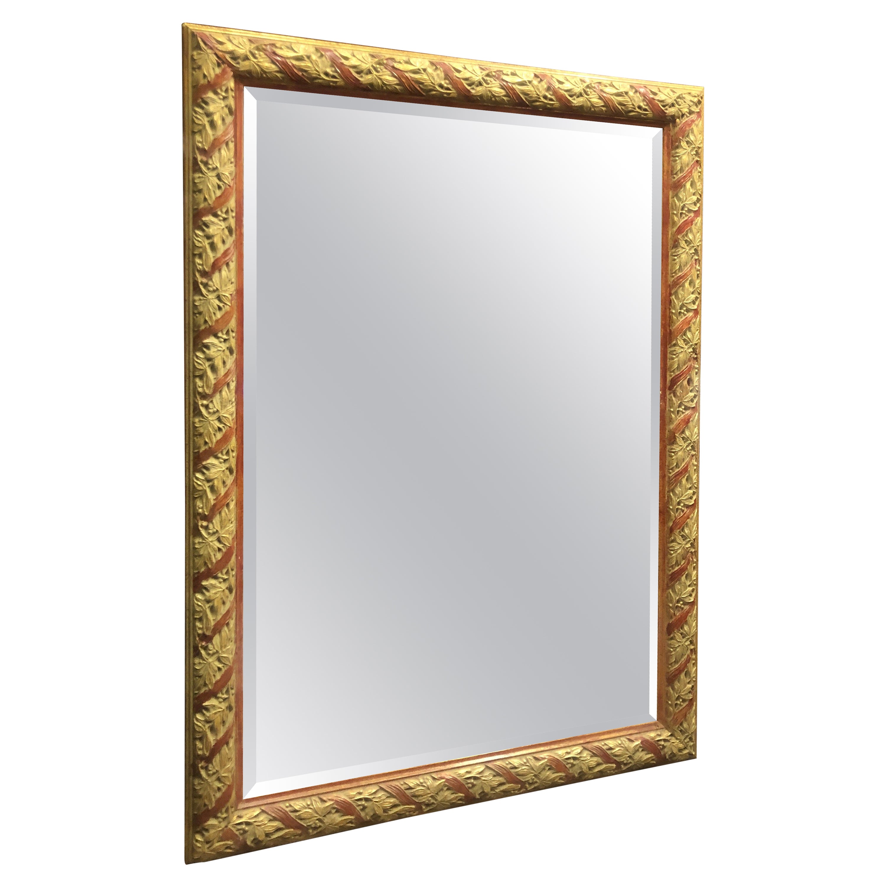 Specchio francese del XIX secolo in legno dorato intagliato a mano con vetro di cristallo originale