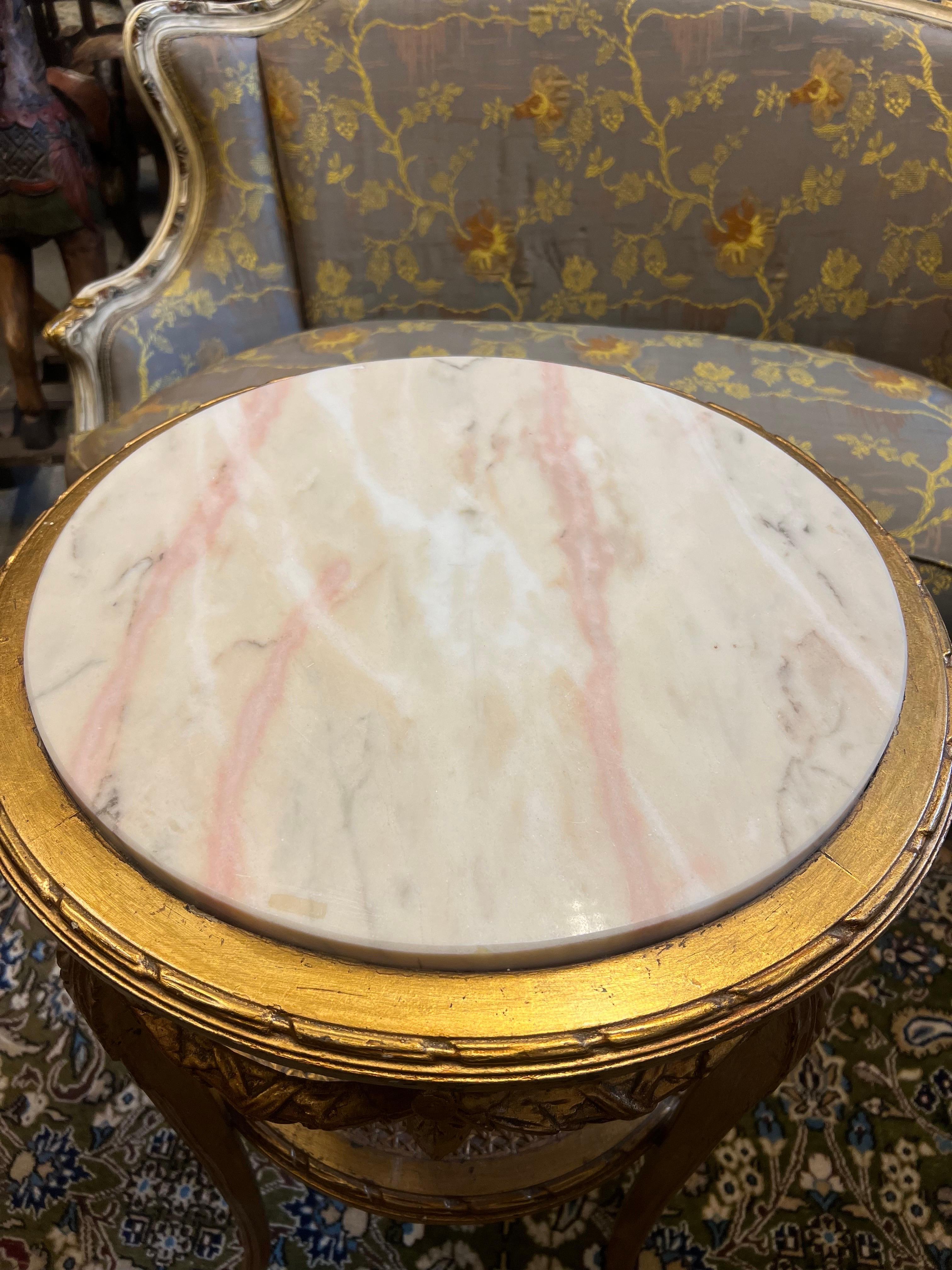 Hand-Carved 19th Century French Gilt Wood Hand Carved Round Side Table in Louis XVI Style  For Sale